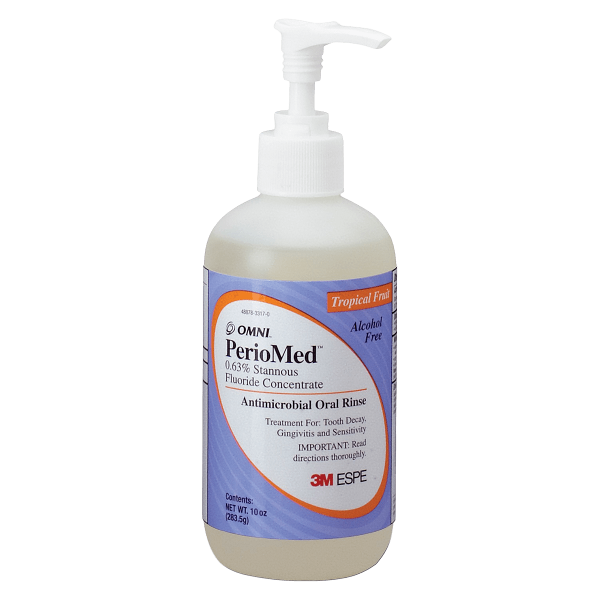 PerioMed 0.63% Stannous Fluoride Oral Rinse Concentrate, Tropical Fruit, Alcohol-Free, 10 oz Bottle with Pump, 12105F