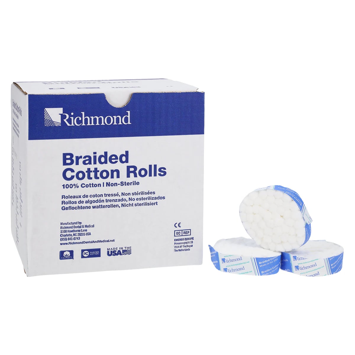 Richmond Dental Braided Cotton Rolls, Pedo Small, 5/16" x 3/4", Non-Sterile, 1400/Pack, 201219