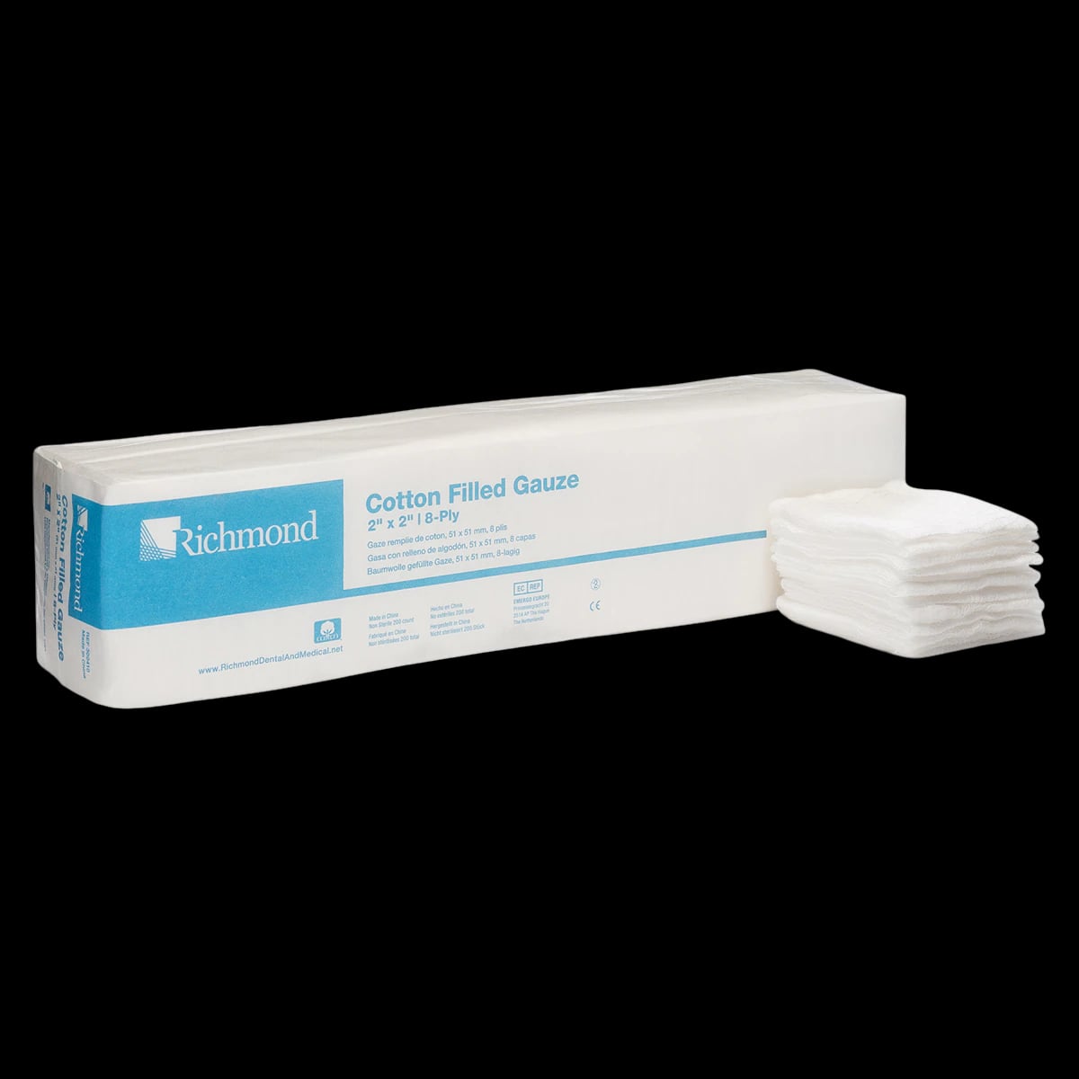 Richmond Cotton-Filled Exodontia Sponges, 2" x 2", 8-Ply, Non-Sterile, 200/Sleeve, 25 Sleeves/Case, 5000/Cs, 300410