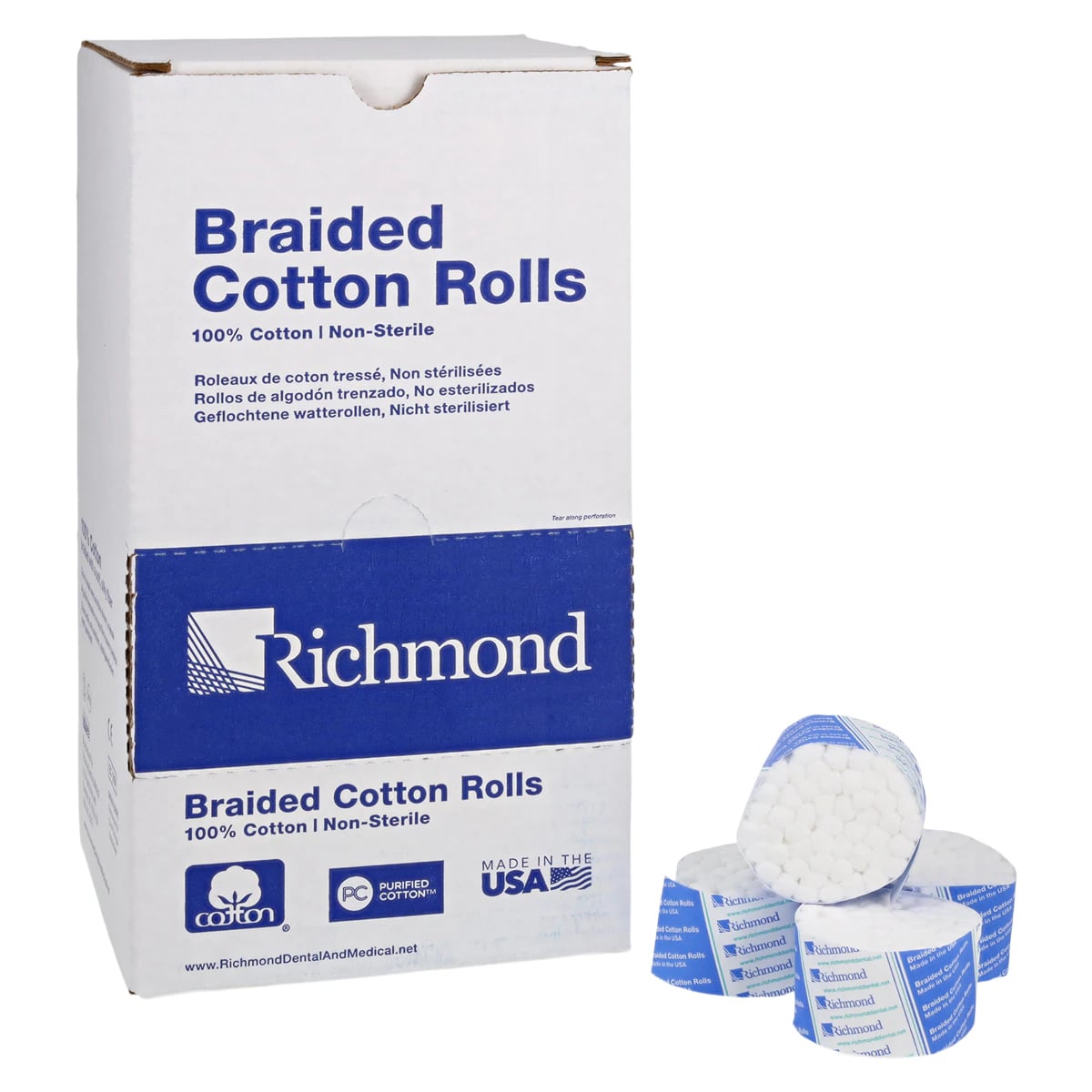 Richmond Braided Cotton Rolls, Non-Sterile, Small, 5/16" x 1 1/2", 2000/Pk, 201210