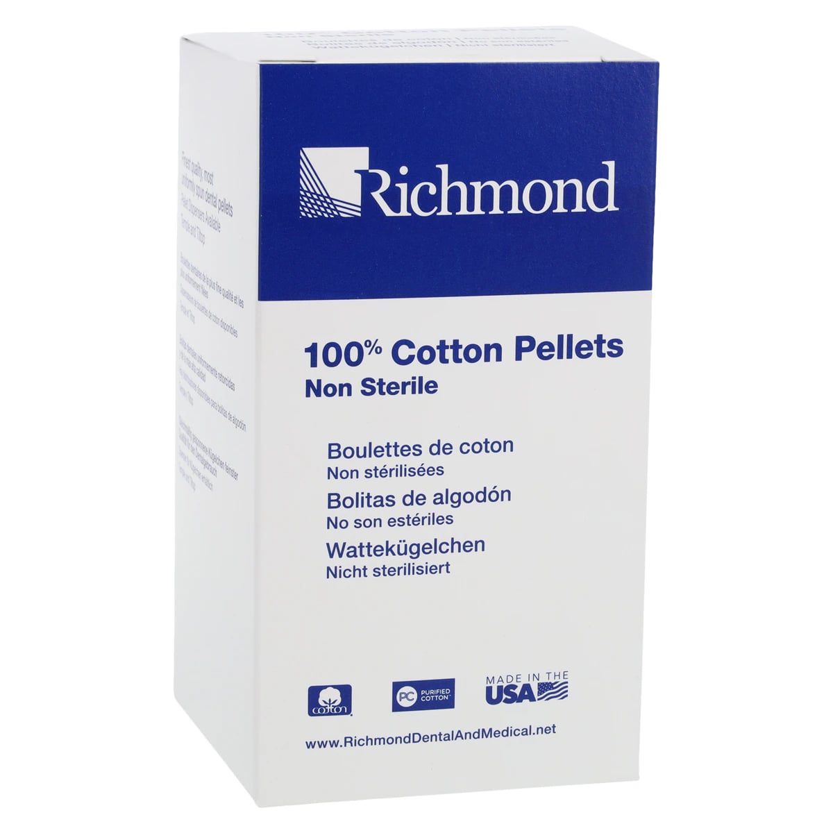 Richmond Dental Cotton Pellets, Size 2, 7/32" Diameter, 100% Cotton, Non-Sterile, 2550/Box, 100107