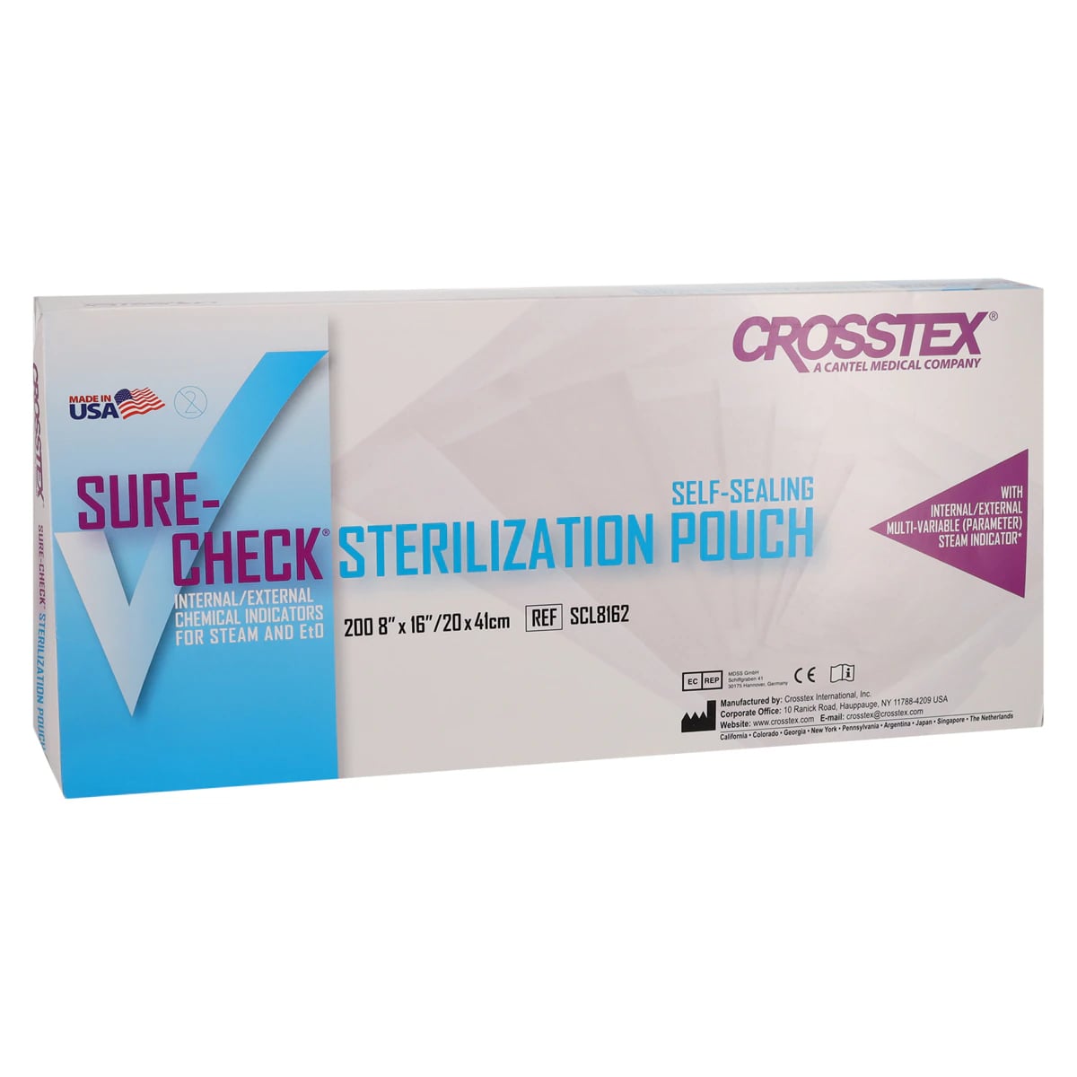 Sure-Check Self-Seal Sterilization Pouches, 8" x 16", 200/Box, SCL8162
