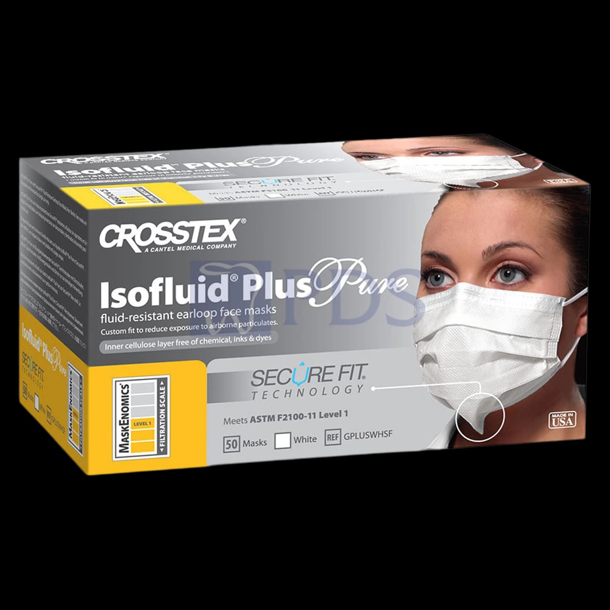 Isofluid Plus Pure with Secure Fit Earloop Procedure Face Mask, ASTM Level 1, White, 50/Box, GPLUSWHSF