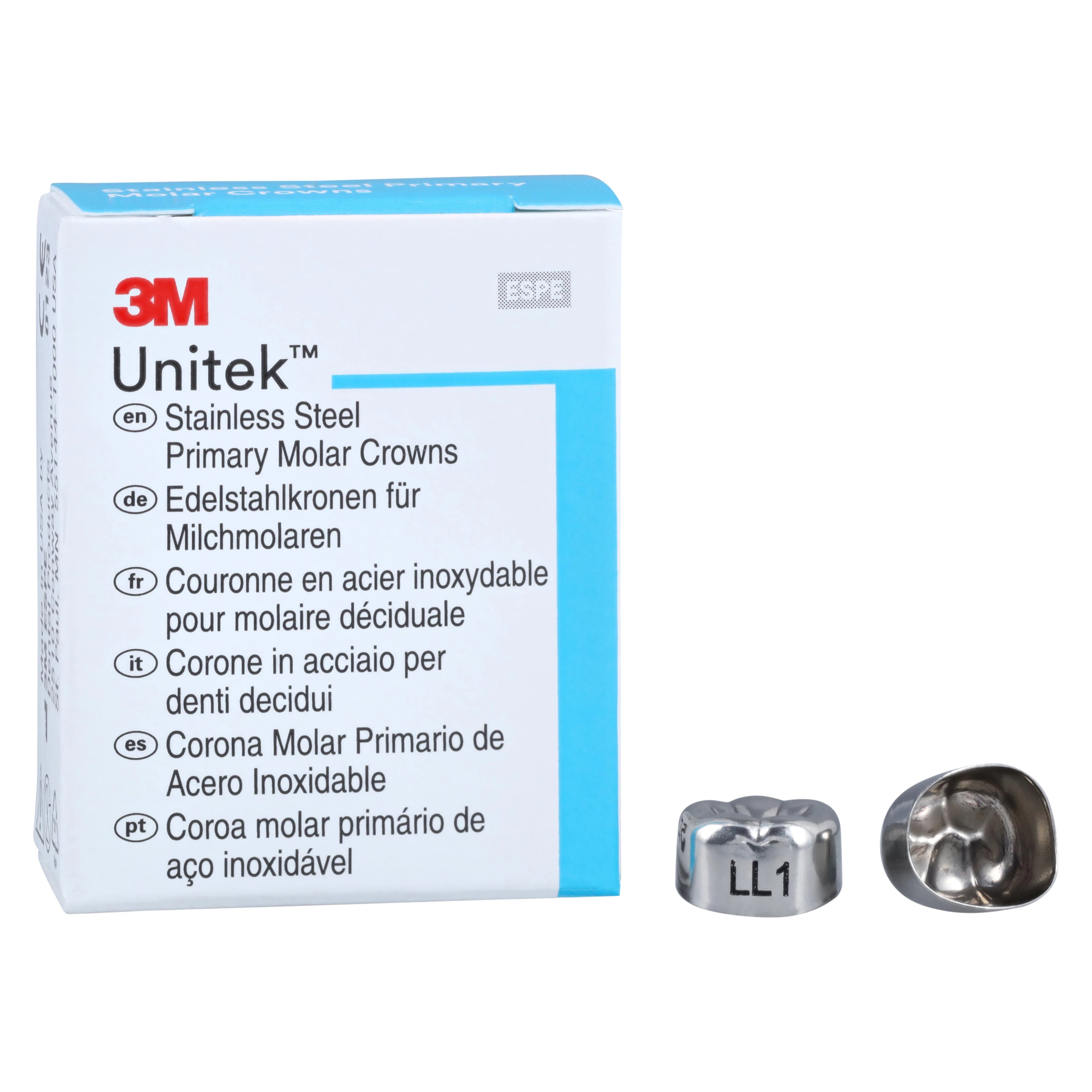 3M Unitek Stainless Steel Primary Second Molar Crown, Lower Left, Size 1 (2LL1), 5/Box, 900231