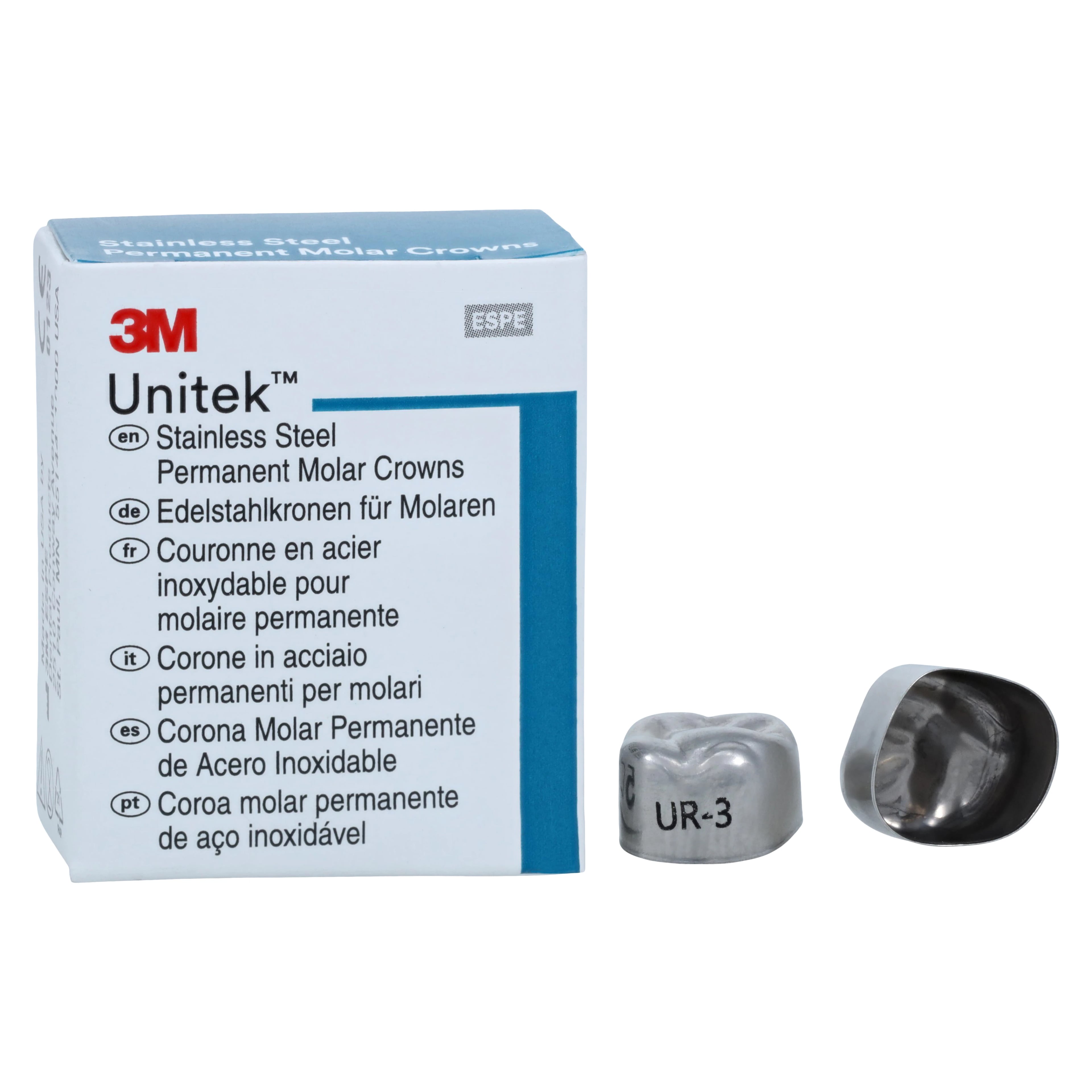 3M Unitek Stainless Steel Permanent Molar Crown, Upper Right First Permanent Molar, Size 3 (3UR), 5/Box, 900323