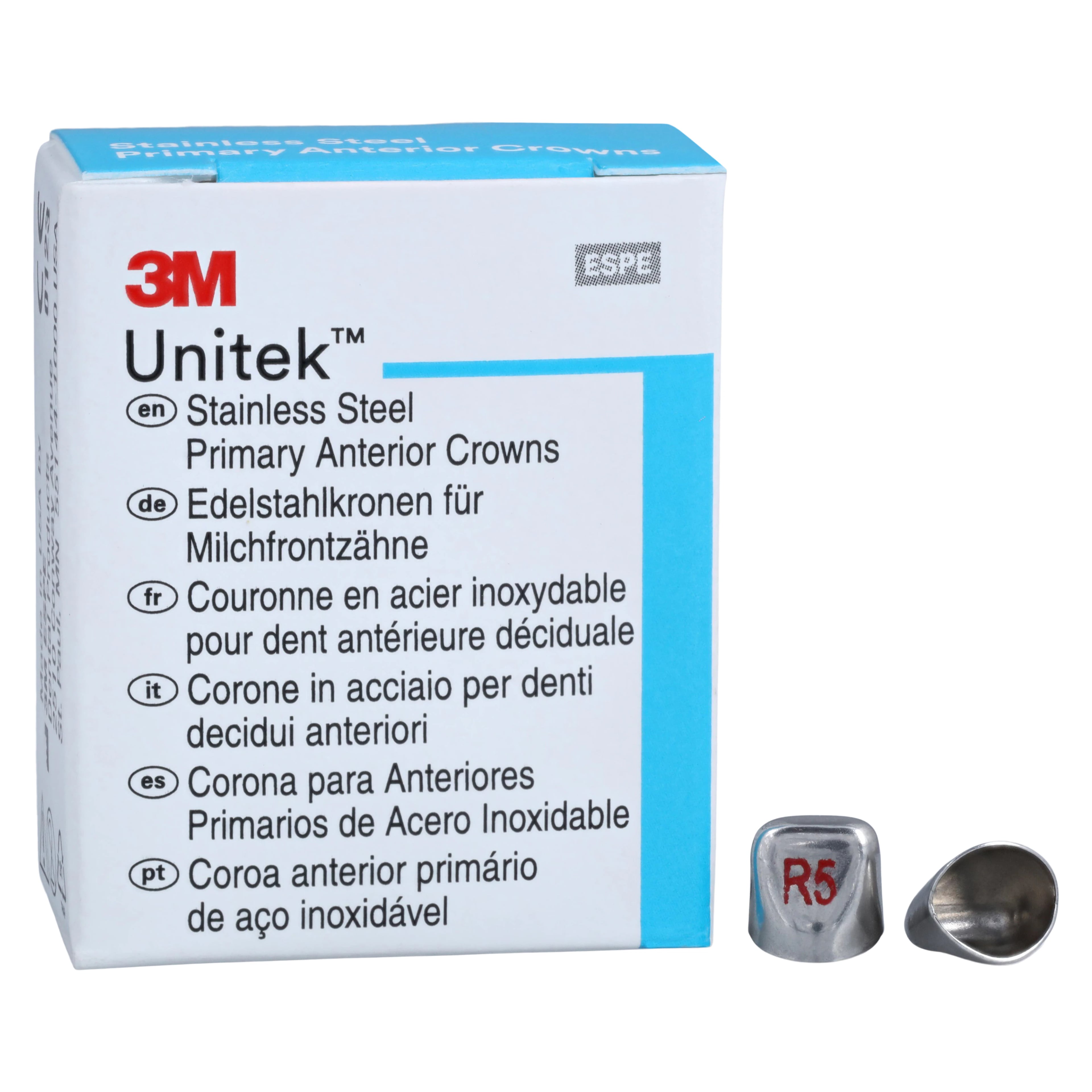 3M Unitek Stainless Steel Primary Anterior Crown, Upper Right Lateral, Size 5, 5/Box, 907035