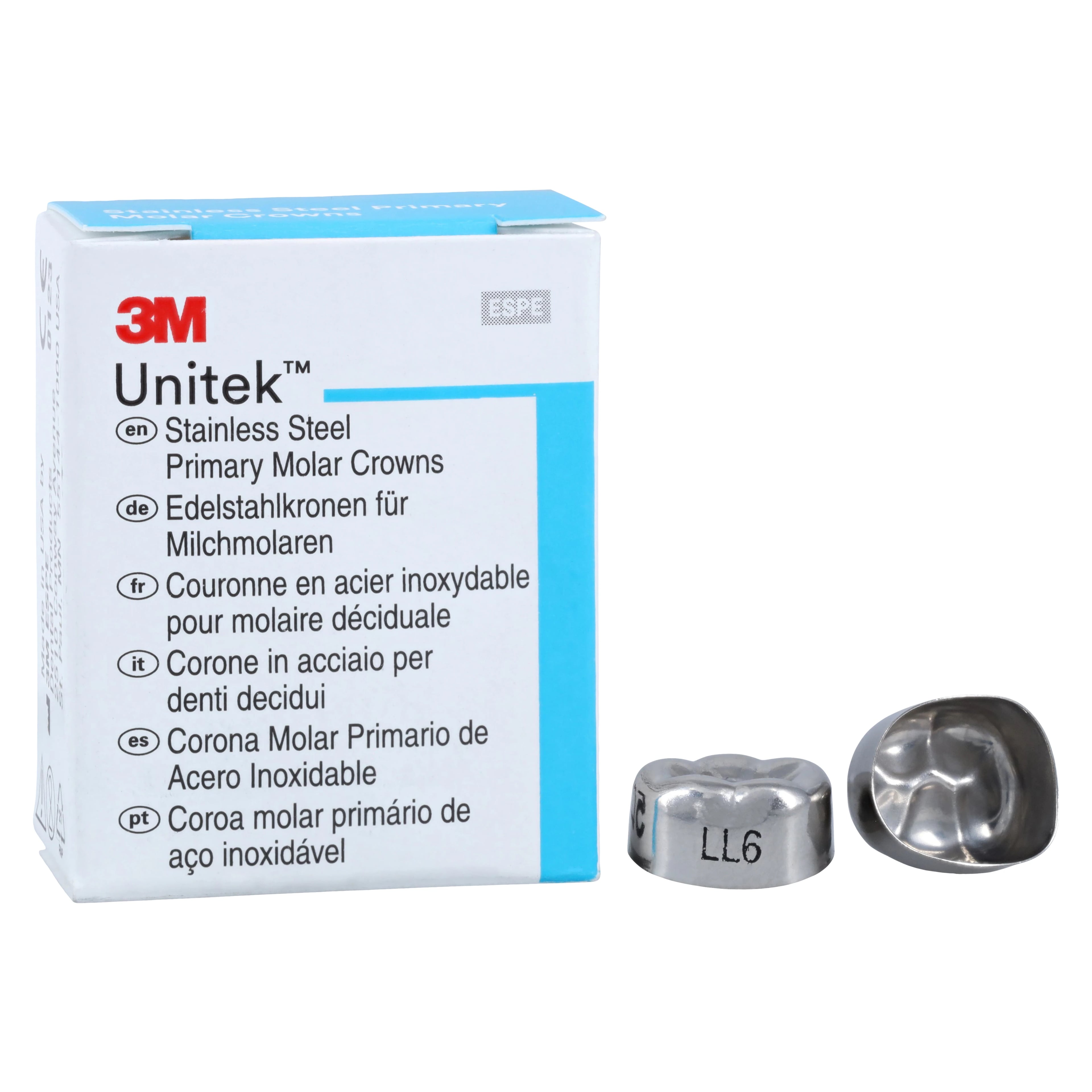 3M Unitek Stainless Steel Primary Molar Crown, Lower Left Second Primary Molar, Size 6 (2LL6), 5/Box, 900236