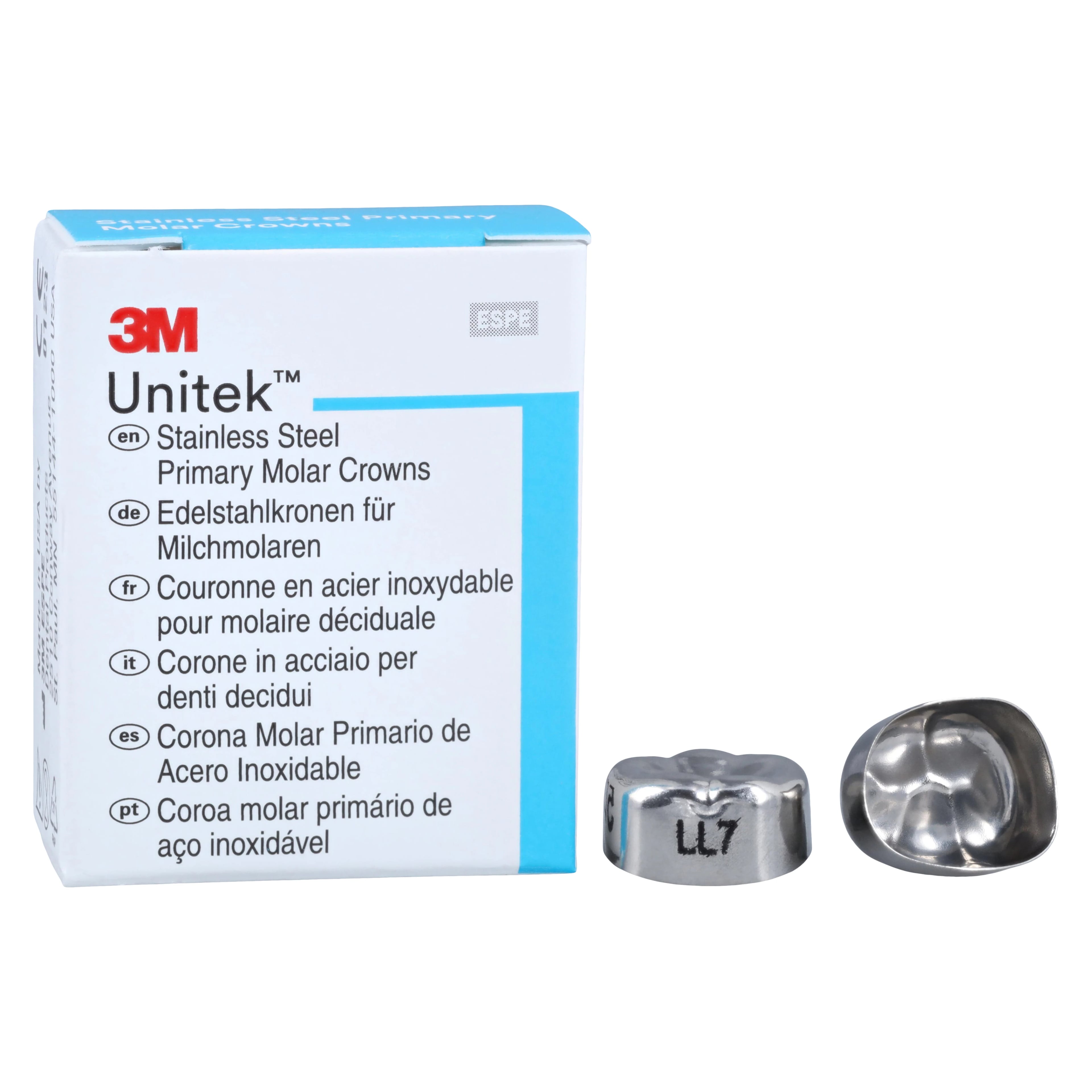 3M Unitek Stainless Steel Primary Molar Crown, Lower Left Second Primary Molar, Size 7 (LL7), 5/Box, 900237