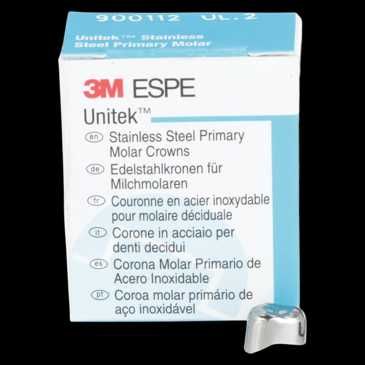 3M Unitek Stainless Steel Primary Molar Crown, Upper Left First Primary Molar, Size 2 (UL2), 5/Box, 900112