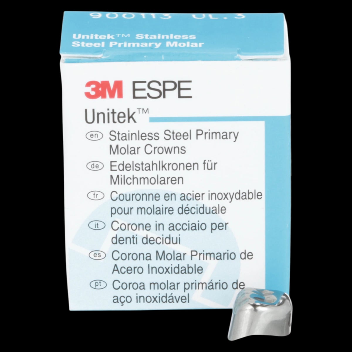3M Unitek Stainless Steel Primary Molar Crown, Upper Left First Primary Molar, Size 3 (UL3), 5/Box, 900113