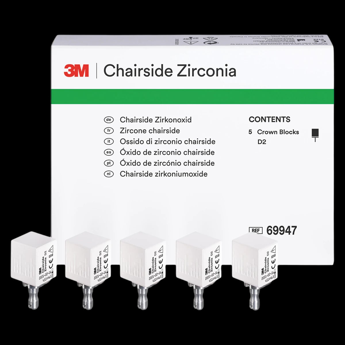 3M/Solventum Chairside Zirconia CEREC Crown Block Refill, Shade D2, 20 mm, 5/Pkg, 69947