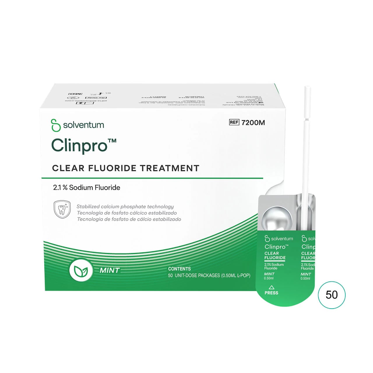 Solventum (3M) Clinpro Clear Fluoride Treatment, 2.1% Sodium Fluoride, Mint Flavor, 0.5 mL Unit Dose, 50/Pk, 7200M