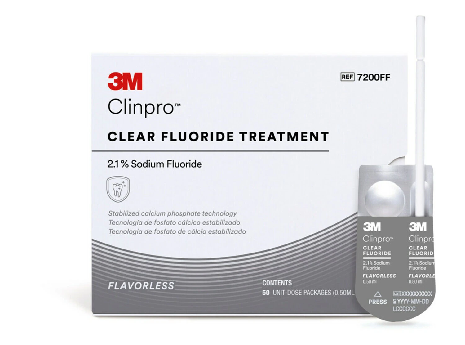 3M Clinpro Clear Fluoride Treatment, Flavorless, 2.1% Sodium Fluoride, 0.5 mL Unit Dose, 50/Pk, 7200FF