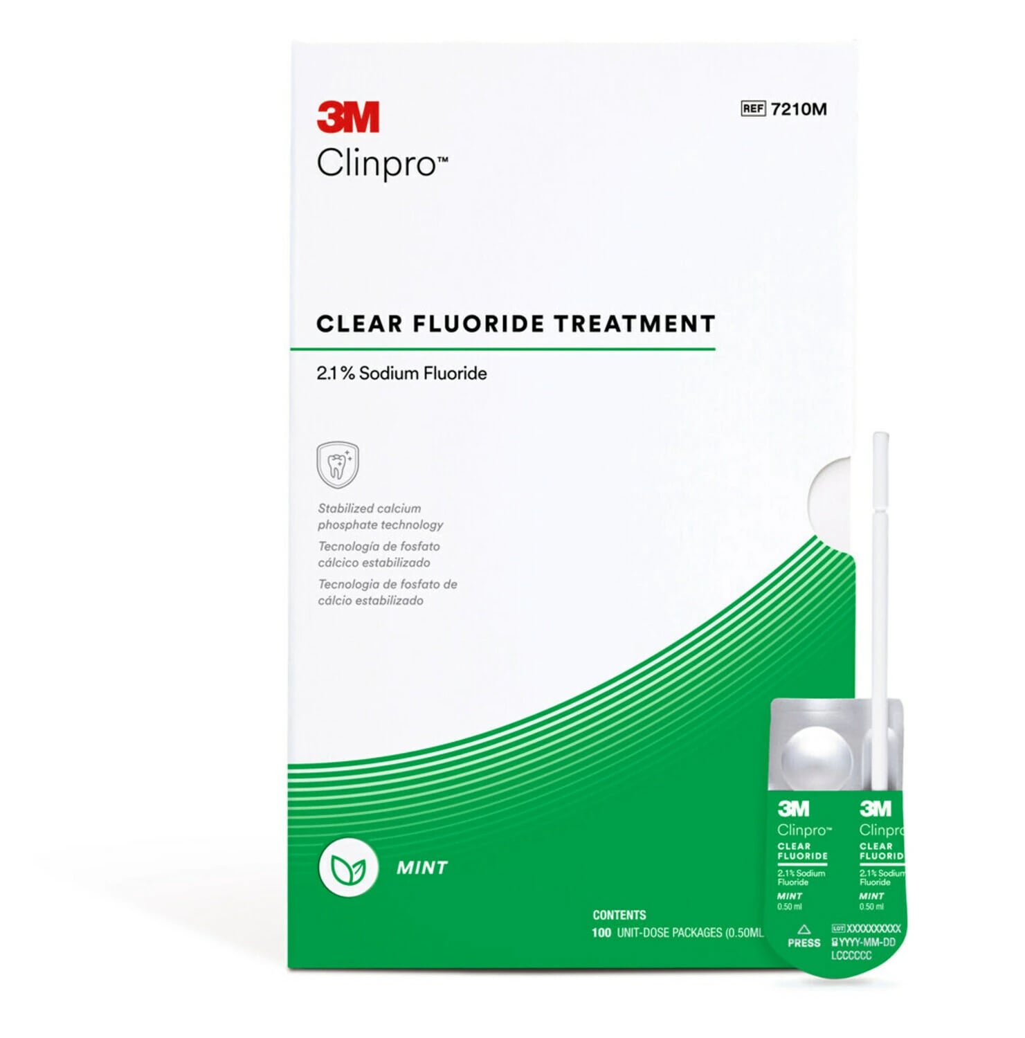 3M Clinpro Clear Fluoride Treatment, 2.1% Sodium Fluoride, Mint, 0.5 mL Unit Dose, 100/Pk, 7210M