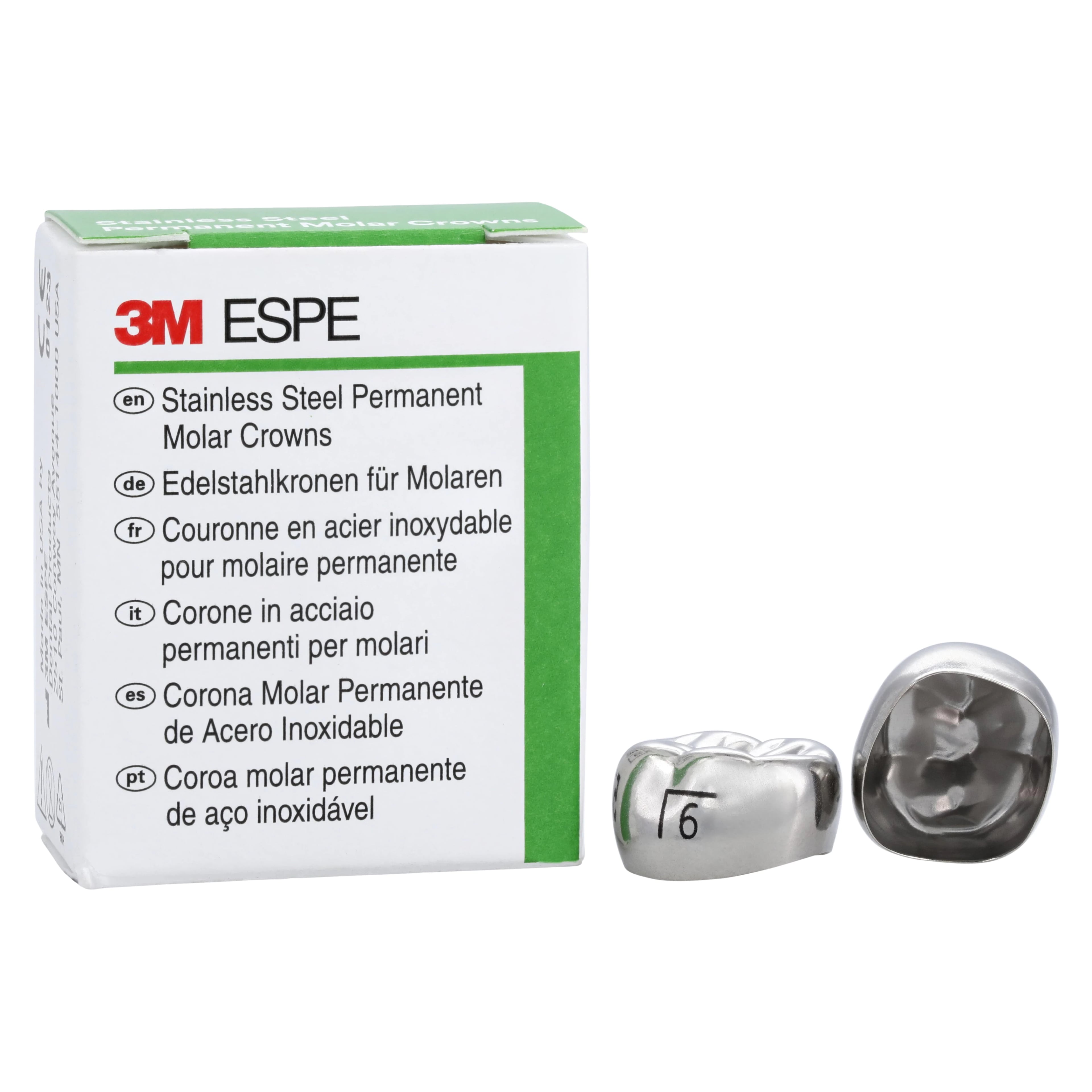 3M ESPE Stainless Steel Permanent Molar Crown, Size 6LL6, Lower Left First Permanent Molar, 5/Box, 6-LL-6