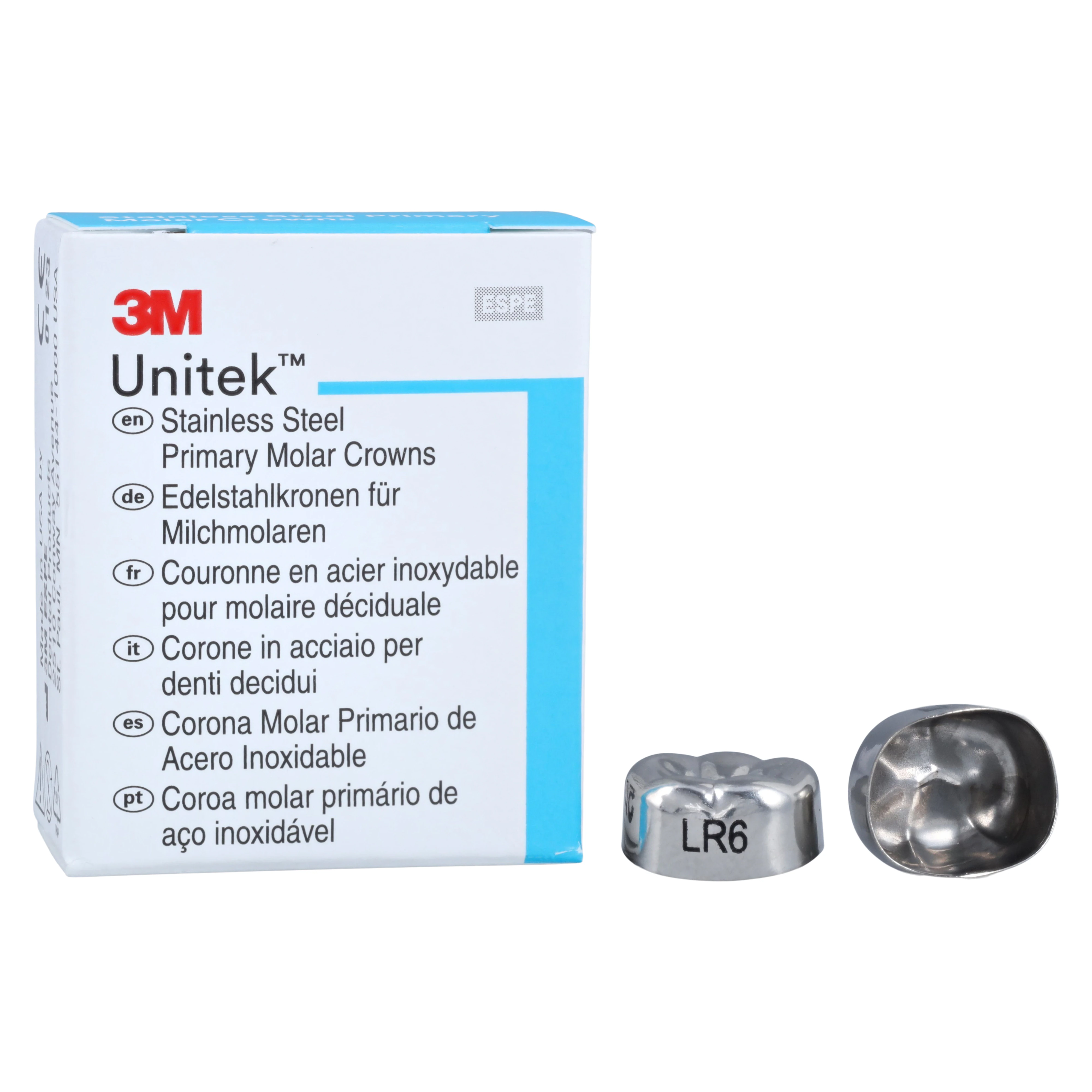 3M Unitek Stainless Steel Primary Molar Crown, Lower Right Second Primary Molar, Size 6 (LR6), 5/Box, 900246