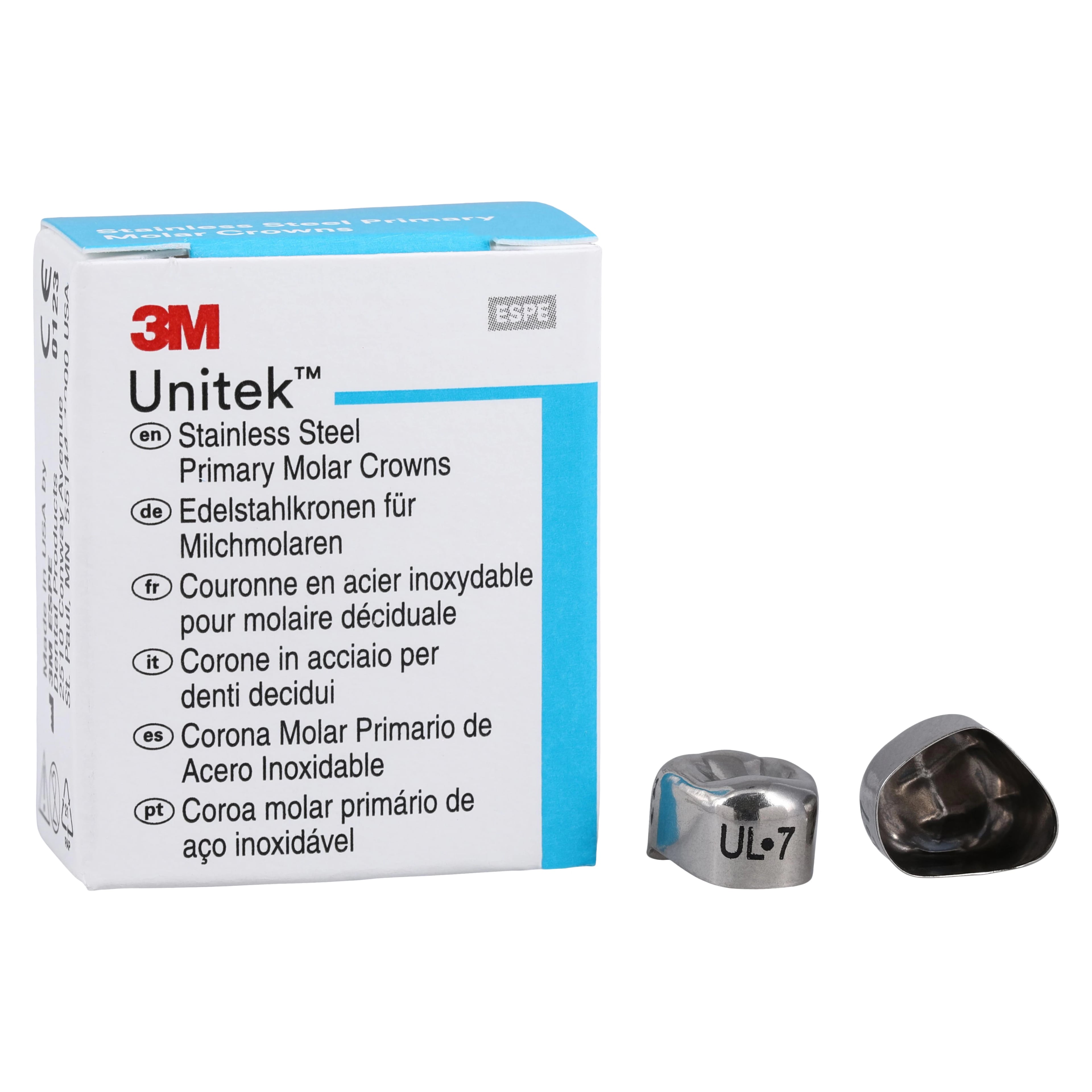 3M Unitek Stainless Steel Primary Molar Crown, Upper Left First Molar, Size 7, 5/Box, 900117