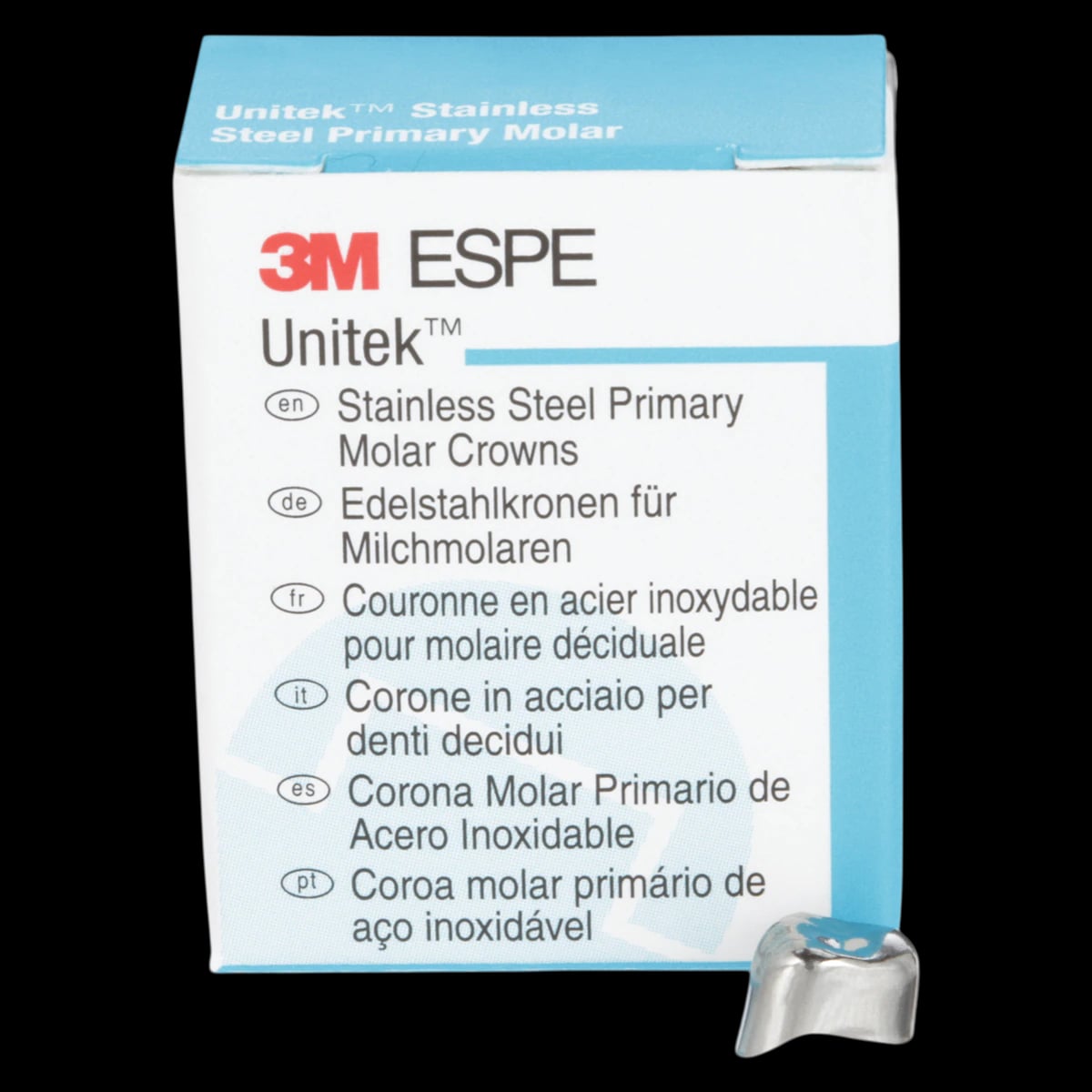 3M Unitek Stainless Steel Primary Molar Crown, Upper Right First Primary Molar, Size 1, 5/Box, 900121