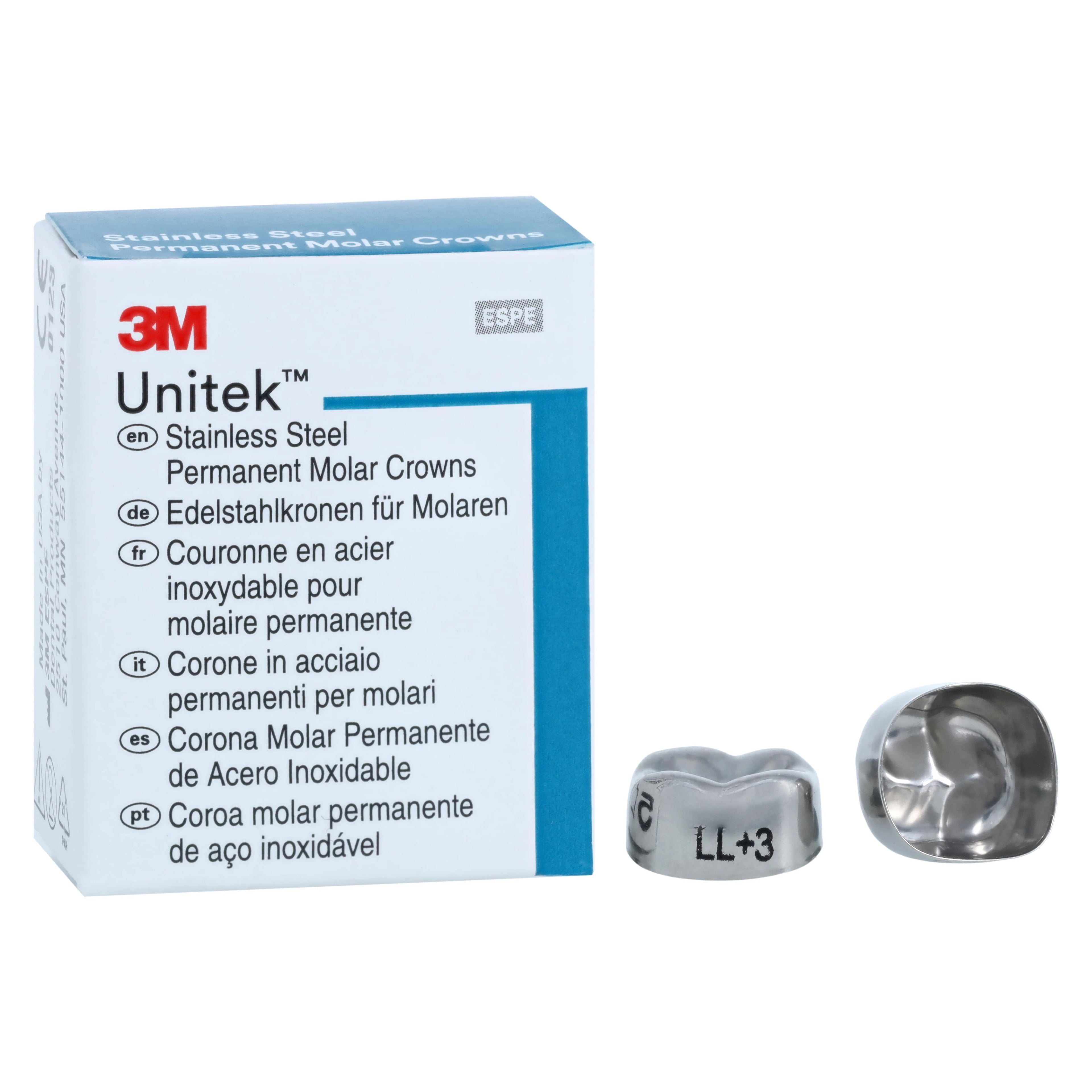 3M Unitek Stainless Steel Permanent Molar Crown, Lower Left Second Molar, Size 3, 5/Box, 900433