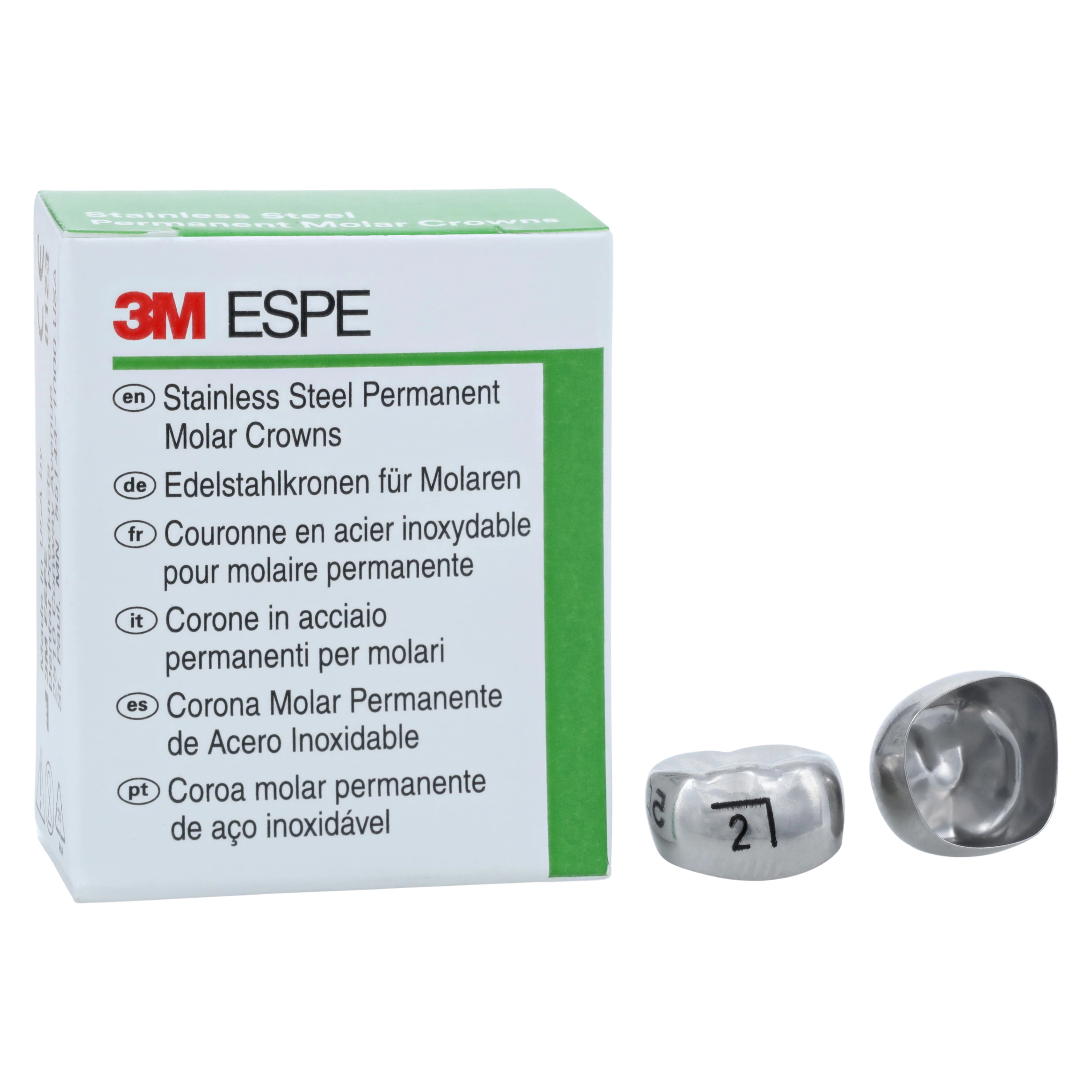 3M ESPE Stainless Steel Permanent Molar Crown, 6LR2, Lower Right First Permanent Molar, Size 2, 5/Box