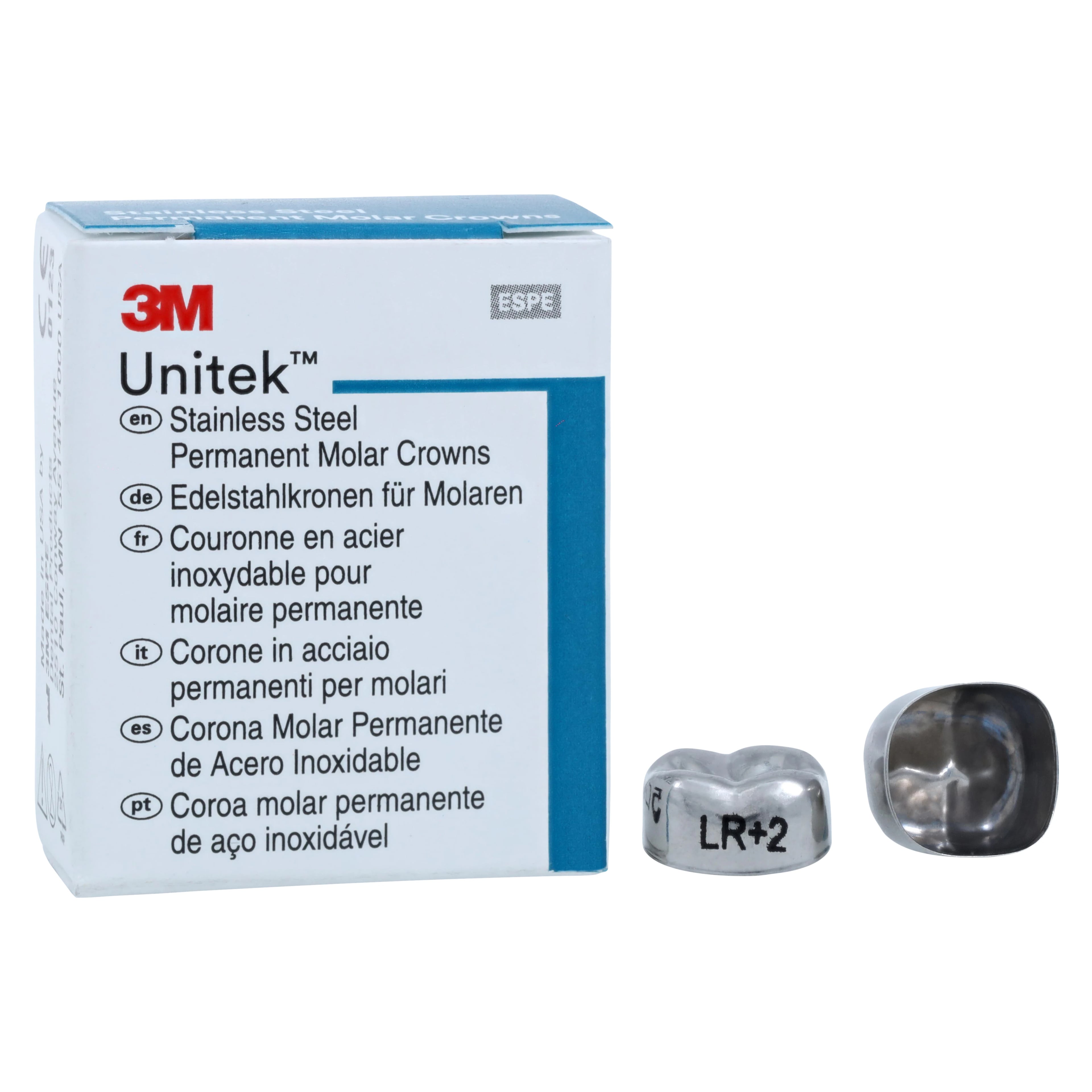 3M Unitek Permanent Stainless Steel Crowns, Lower Right Second Permanent Molar, Size 2 (2LR), 5/Box, 900442
