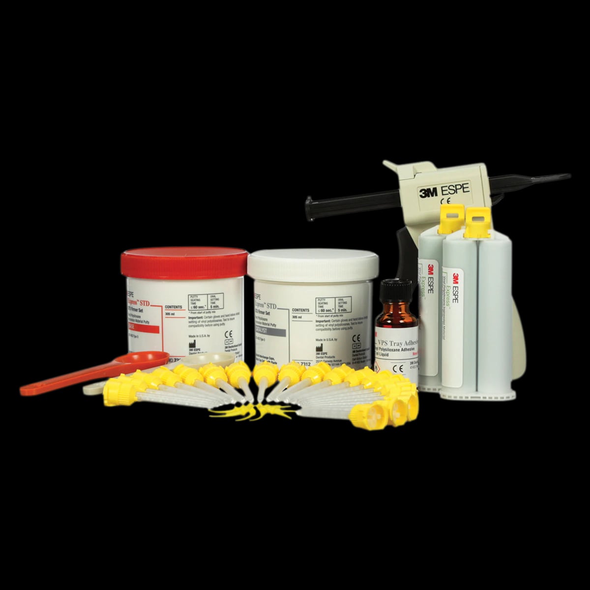 3M Express VPS Impression Material Intro Kit, 7300, Includes 2 x 305 mL Putty Jars, 2 x 50 mL Light Body Regular Set Cartridges, Garant Dispenser, Mixing/Intraoral Tips, VPS Tray Adhesive, 2 Putty Spoons