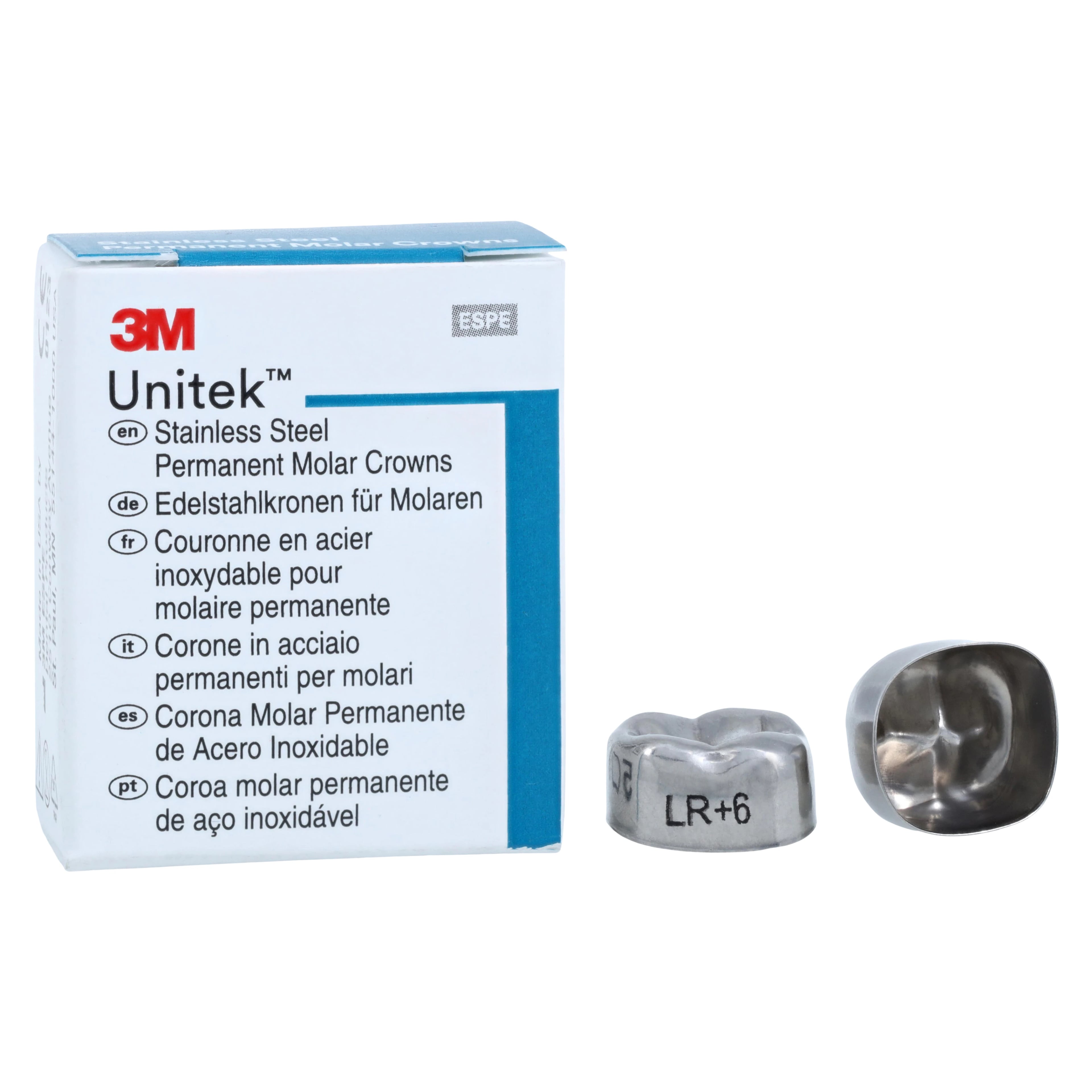 3M Unitek Stainless Steel Crowns, Lower Right Second Permanent Molar, Size 6, 5/Box, 900446