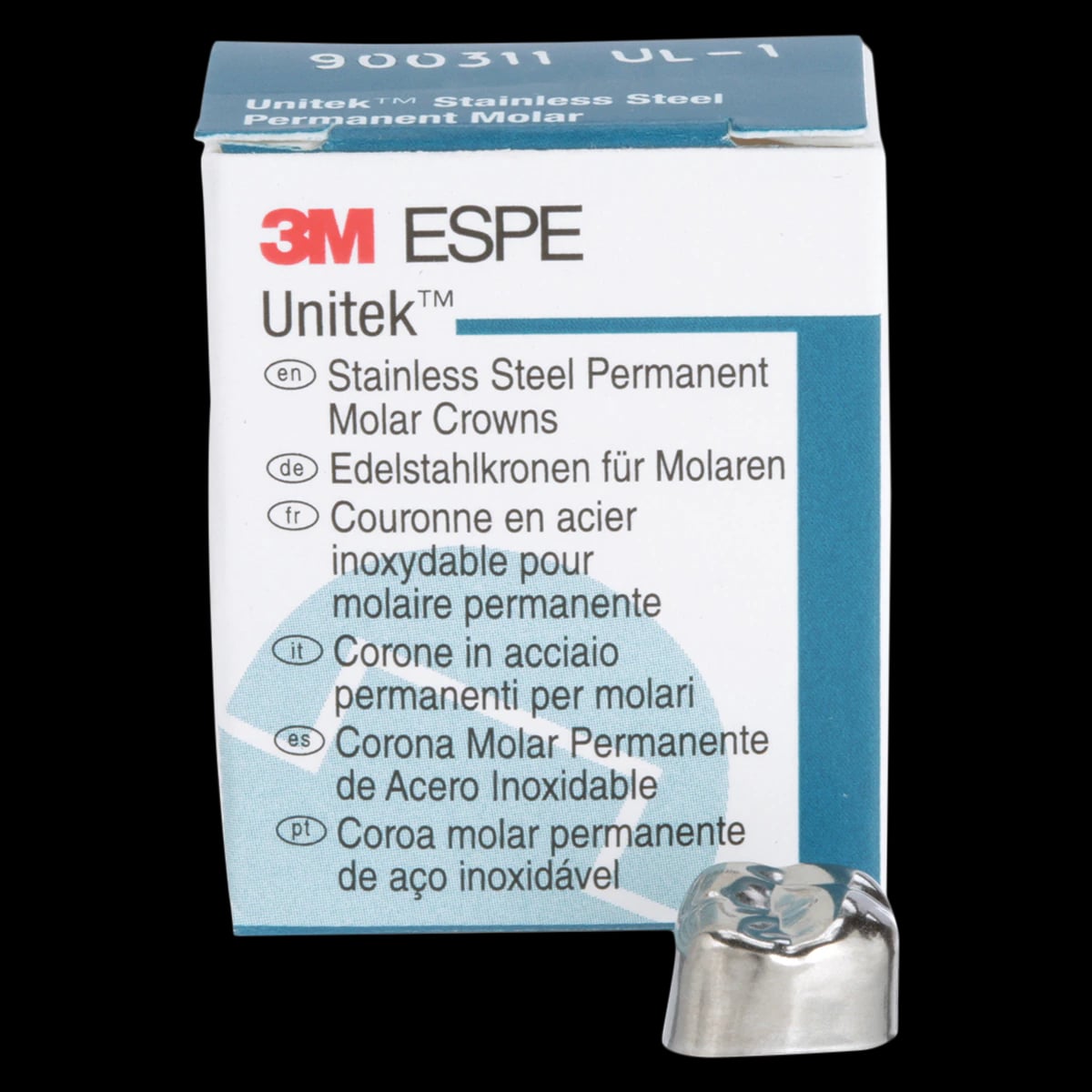 3M Unitek Permanent Stainless Steel Crown, Upper Left First Permanent Molar, Size 1UL, 5/Box, 900311