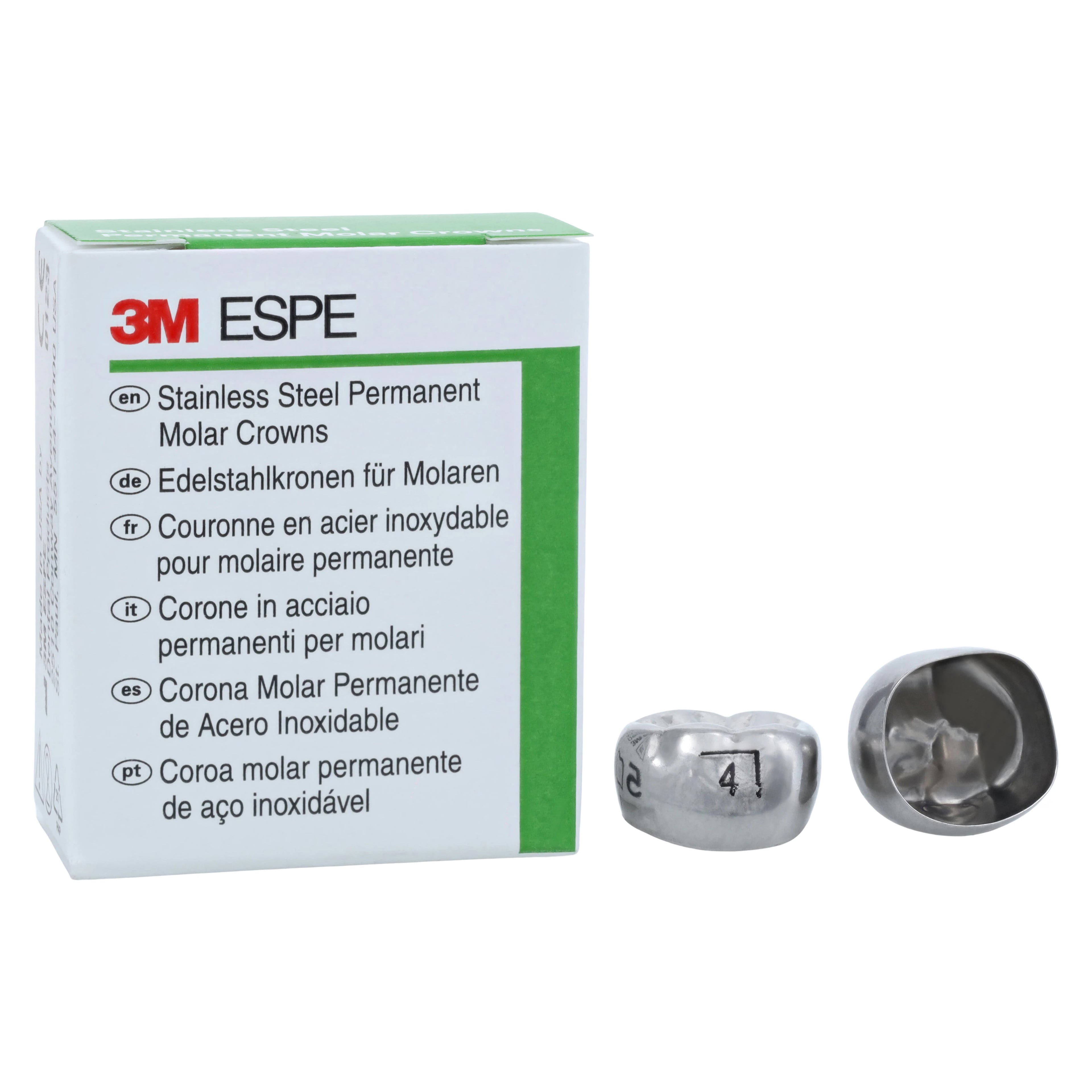 3M ESPE Stainless Steel Permanent Molar Crown, 6LR4, Lower Right First Permanent Molar, Size 4, 5/Box