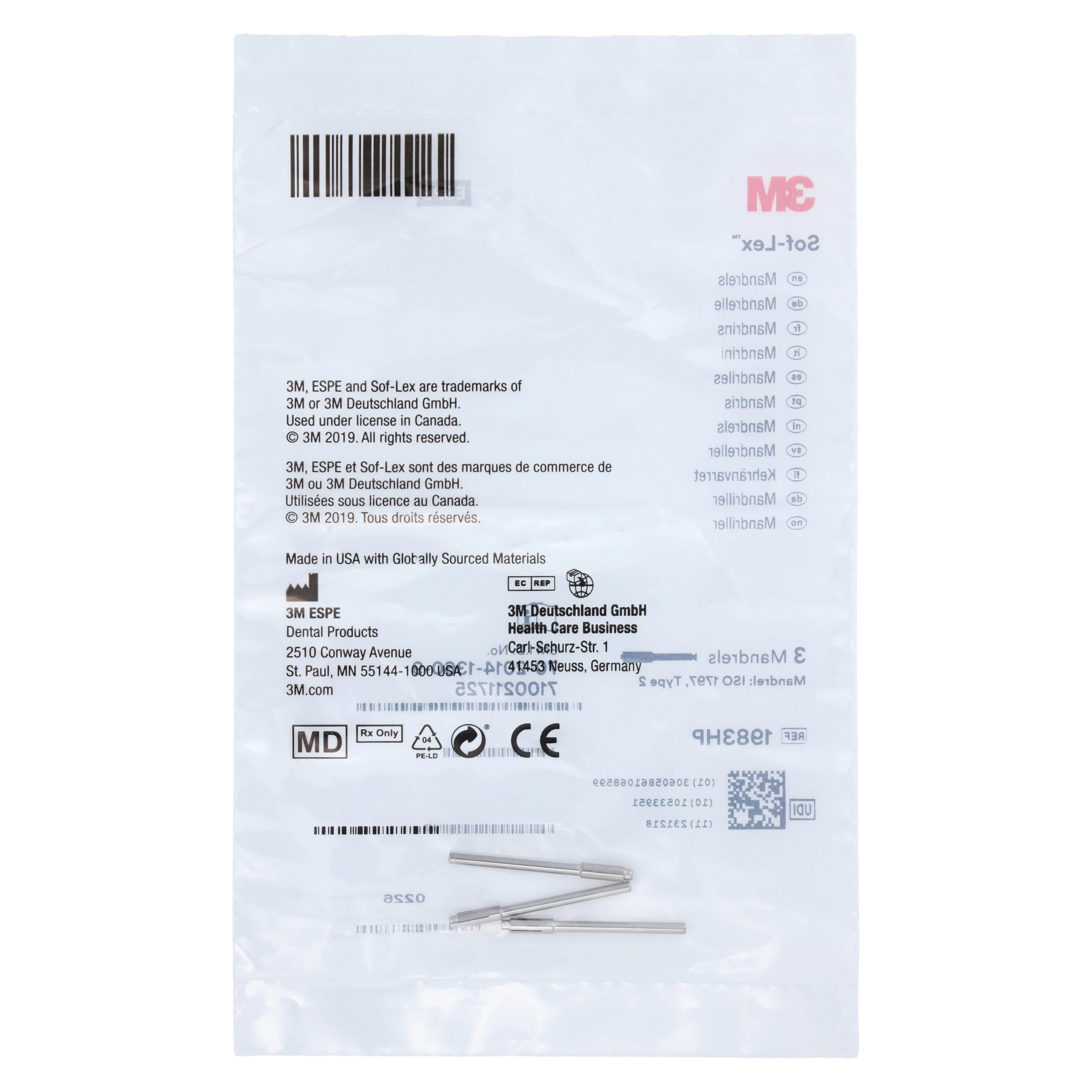 3M Sof-Lex Pop-On Mandrels, HP (Straight Handpiece), Refill, 3/Pkg, 1983HP