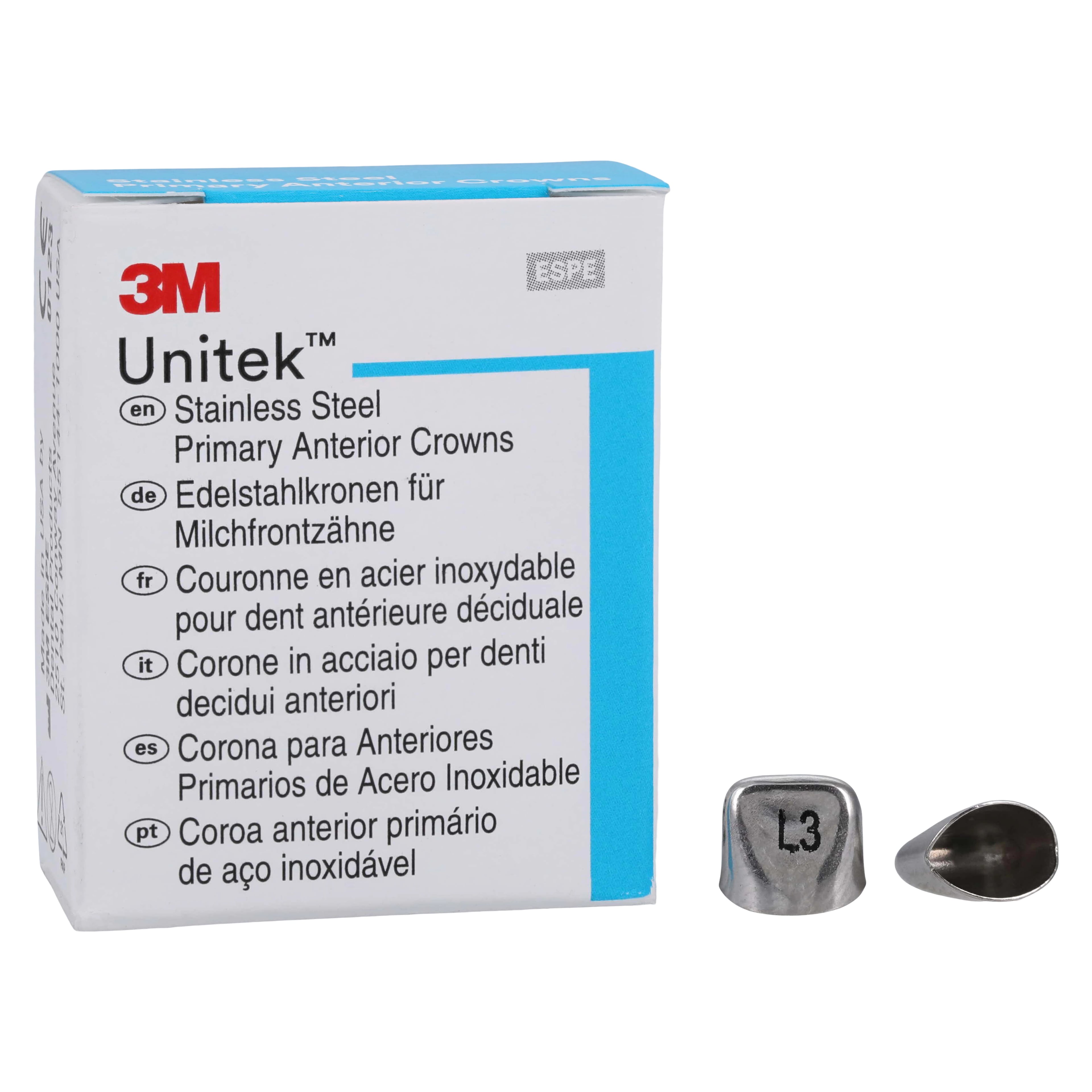 3M Unitek Stainless Steel Primary Anterior Crown, Upper Left Central, Size 3 (UL3), 5/Box, 907003