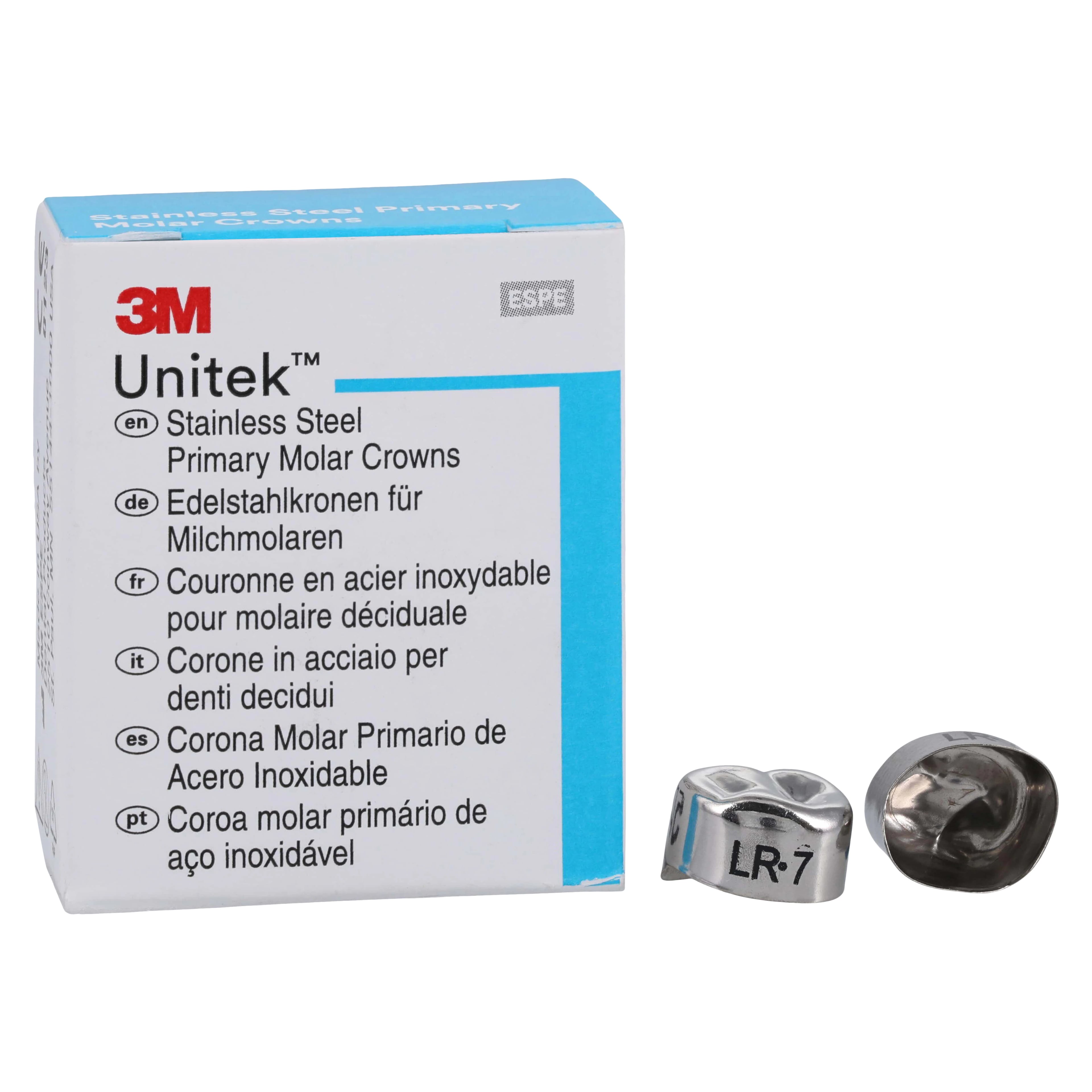 3M Unitek Stainless Steel Primary Molar Crown, Lower Right First Molar, Size 7, 5/Box, 900147