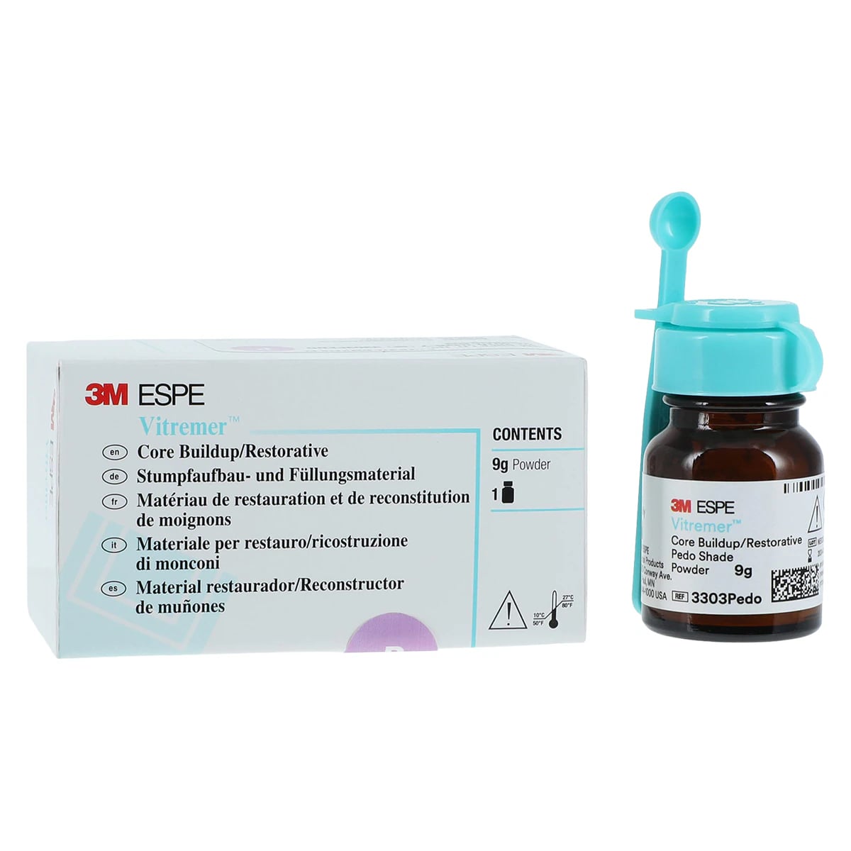 3M Vitremer Core Buildup/Restorative Glass Ionomer Powder Refill, Pedo Shade, 9 g with Spoon, 3303PEDO