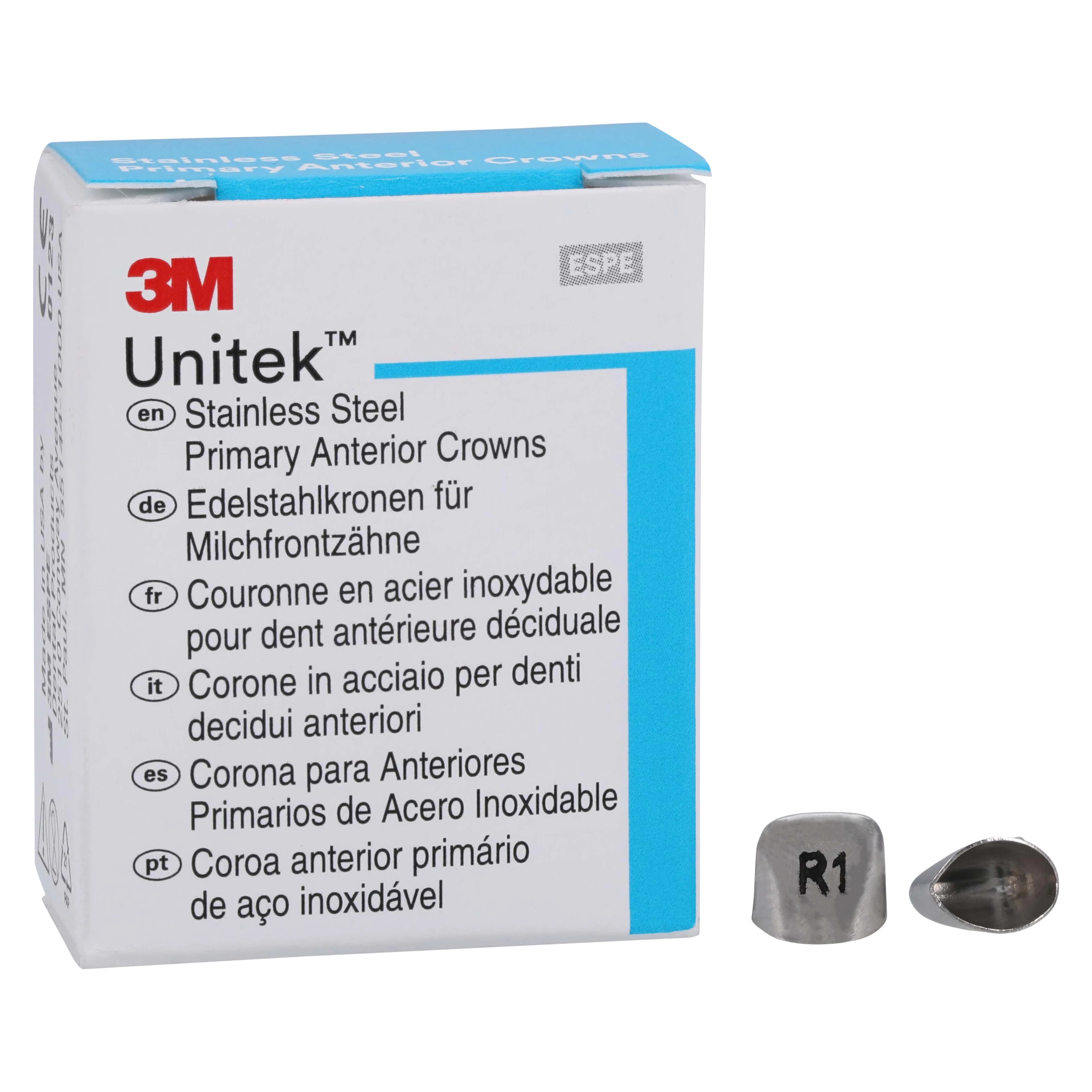 3M Unitek Stainless Steel Primary Anterior Crown, Upper Right Central, Size 1 (UR1), 5/Box, 907011