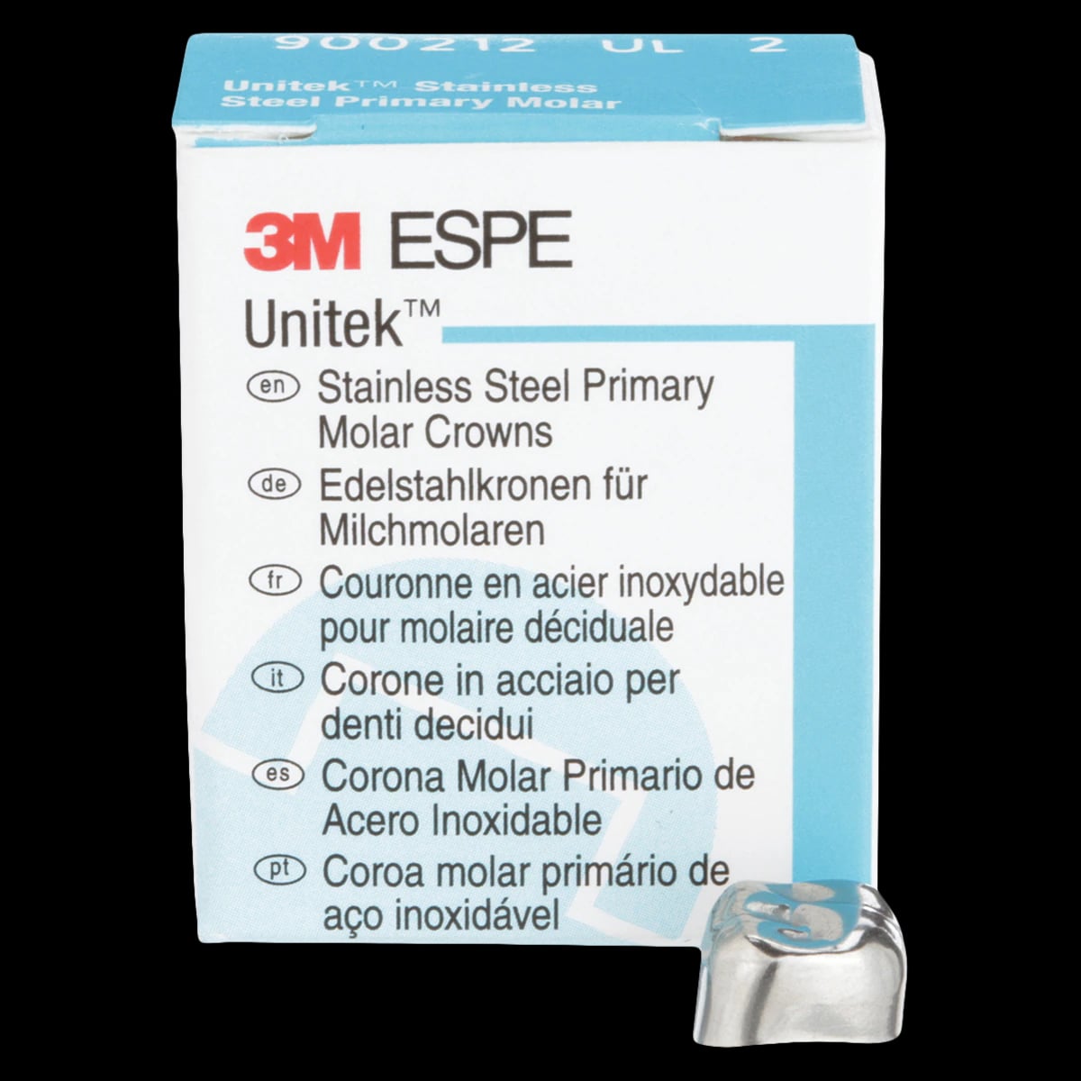 3M Unitek Stainless Steel Primary Molar Crown, Upper Left Second Primary Molar, Size 2UL2, 5/Box, 900212