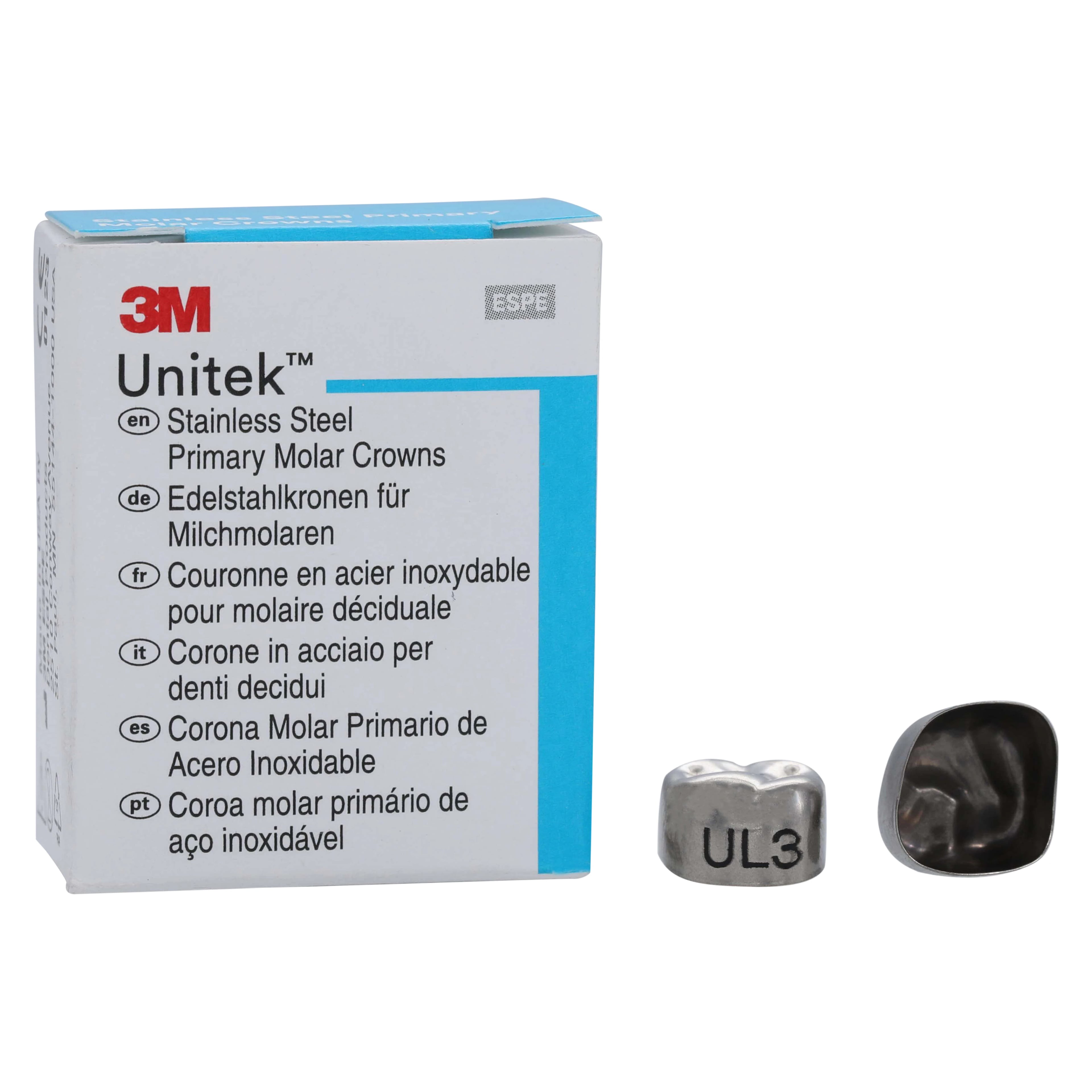 3M Unitek Stainless Steel Primary Molar Crown, Second Primary Molar, Upper Left, Size 3 (2UL3/UL3), 5/Pk, 900213
