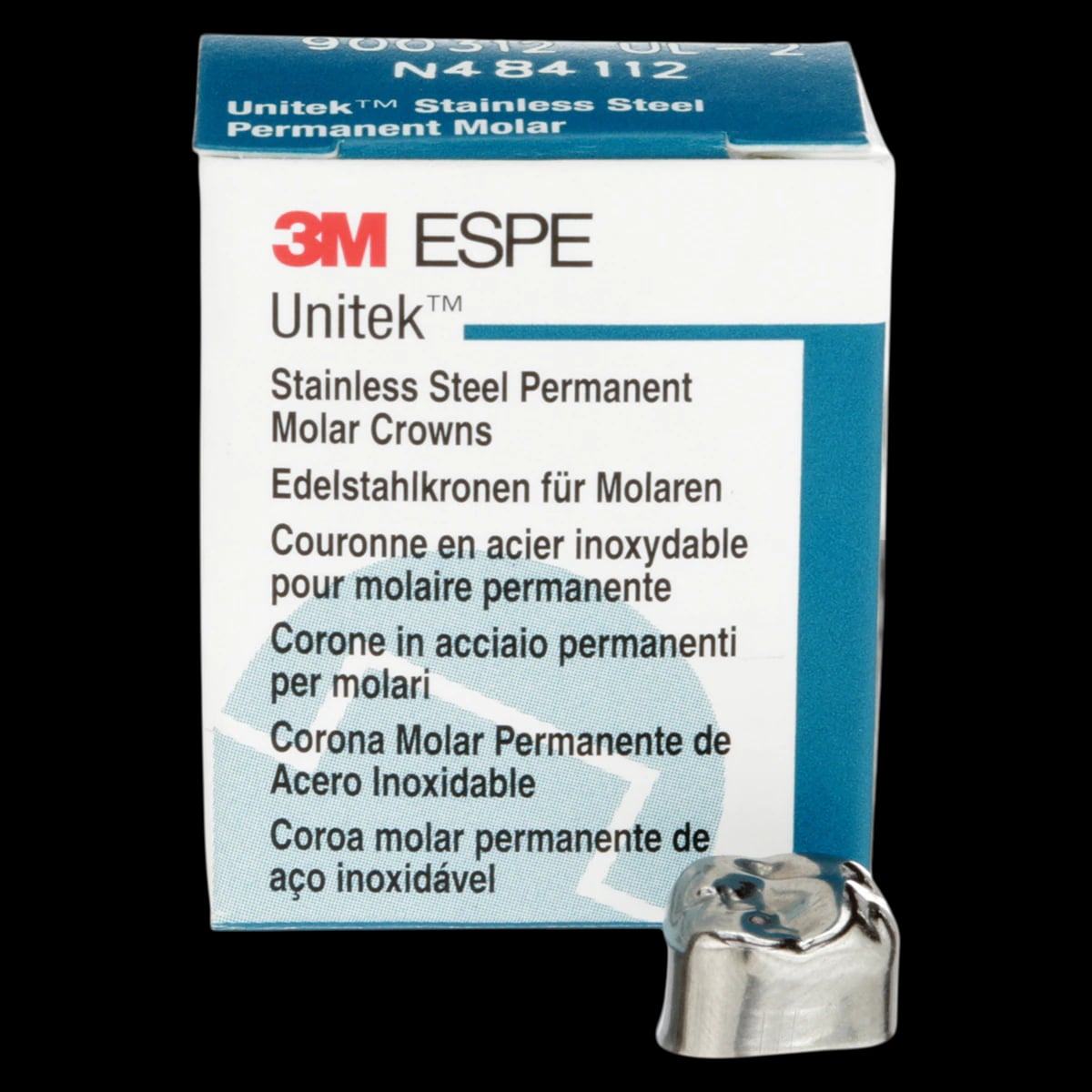 3M Unitek Stainless Steel Permanent Molar Crown, Upper Left First Permanent Molar, Size 2UL, 5/Box, 900312