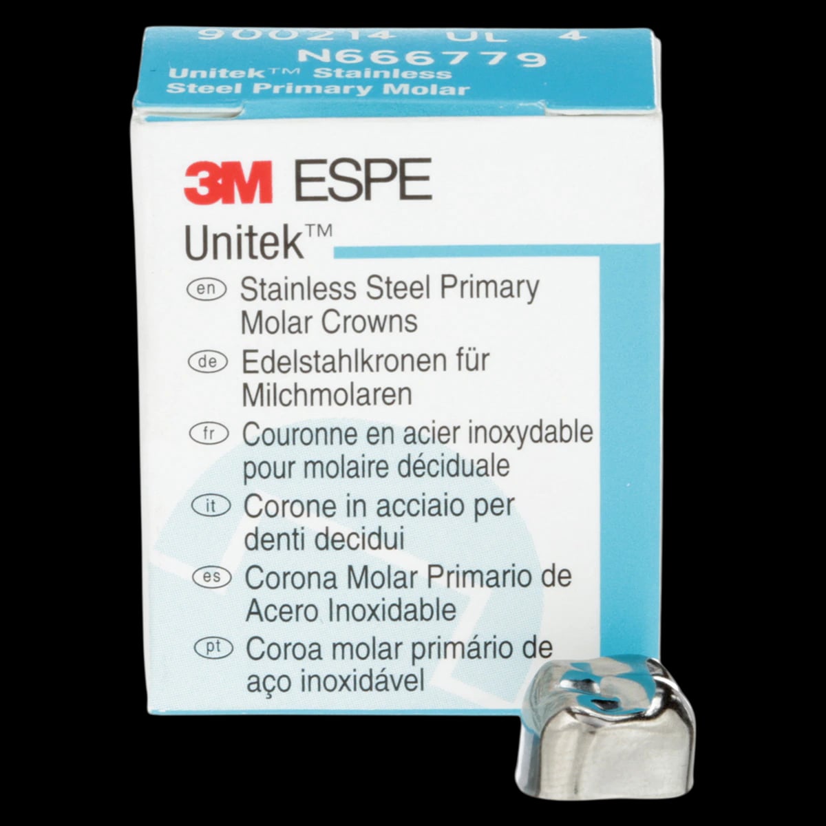 3M Unitek Stainless Steel Primary Molar Crown, Upper Left Second Primary Molar, Size 4 (2UL4/UL4), 5/Box, 900214