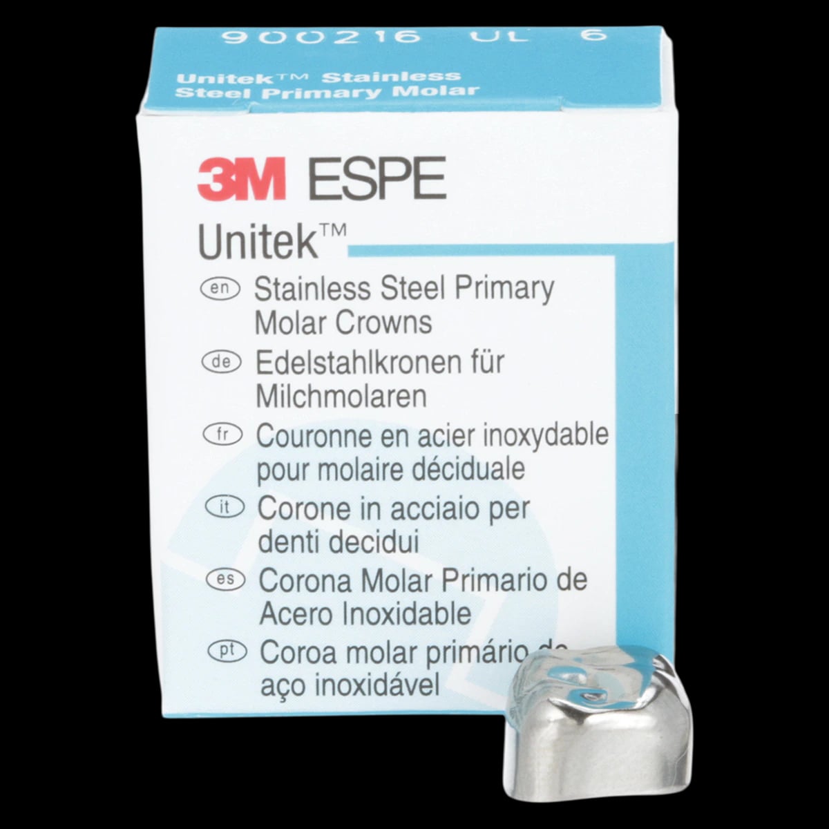 3M Unitek Stainless Steel Primary Molar Crown, Upper Left Second Primary Molar, Size 6 (UL6), 5/Box, 900216