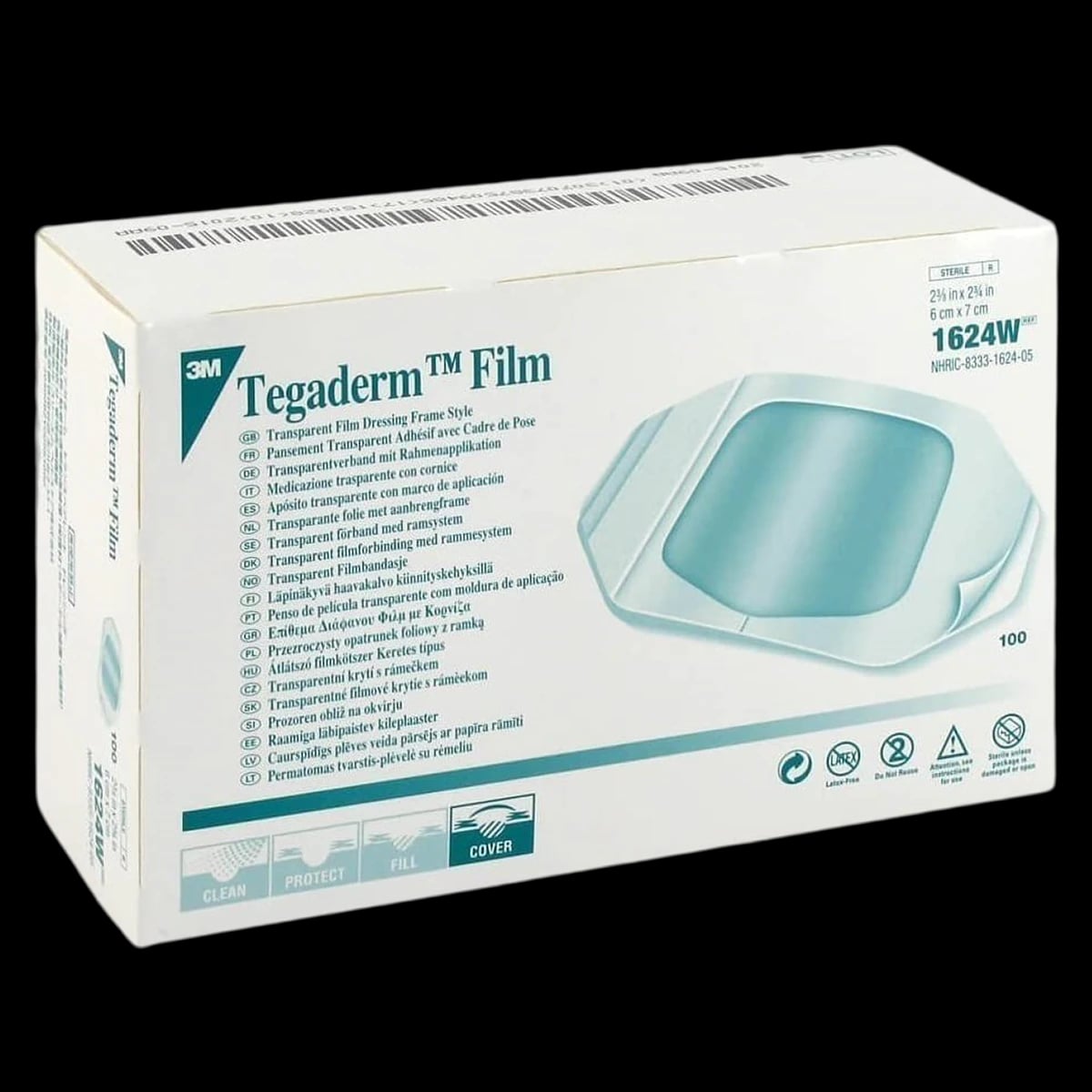 3M Tegaderm Transparent Film Dressing, Sterile, 2 3/8" x 2 3/4", Frame Style, 100/Bx, 1624W