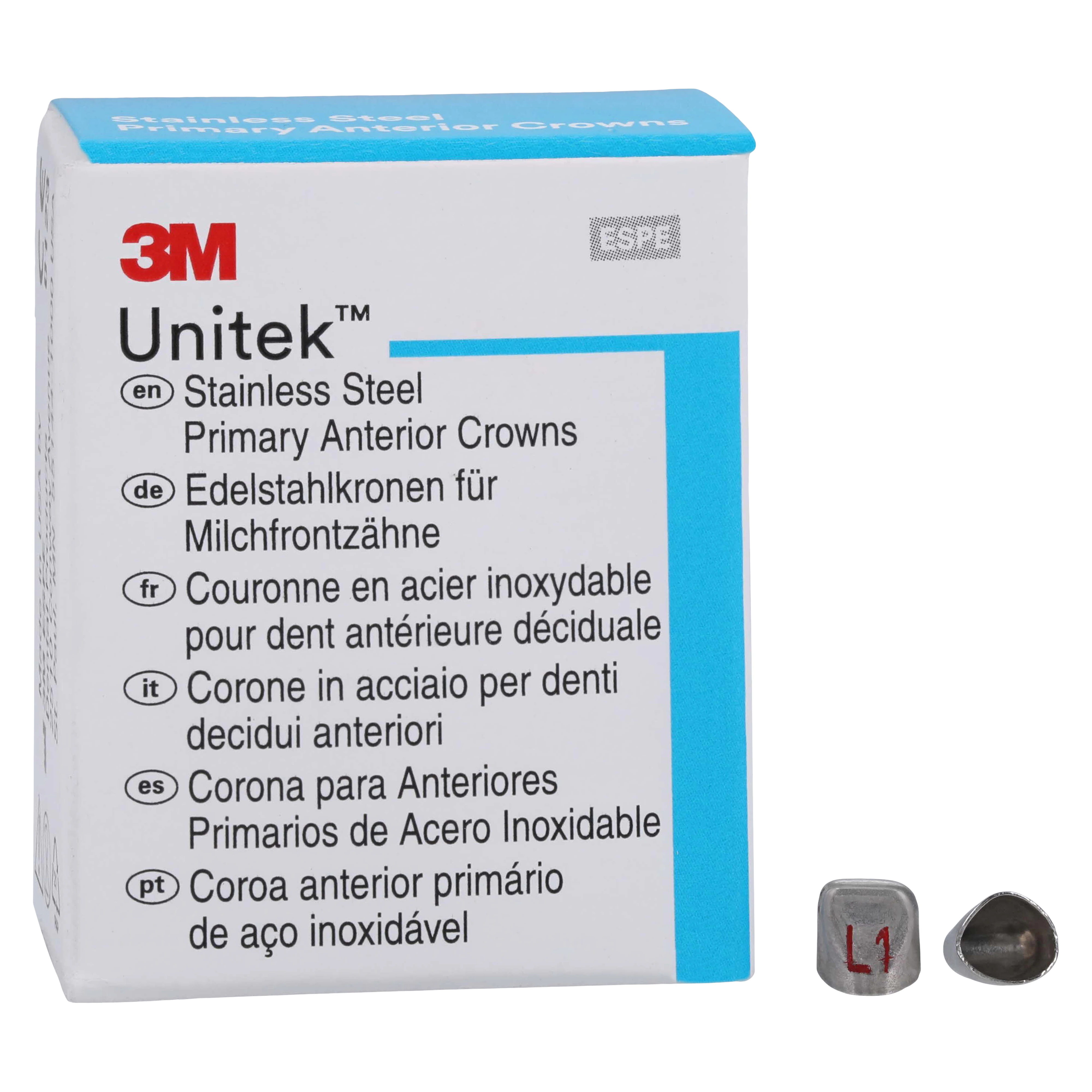 3M Unitek Stainless Steel Primary Anterior Crowns, Upper Left Lateral, Size 1UL, 5/Box, 907021