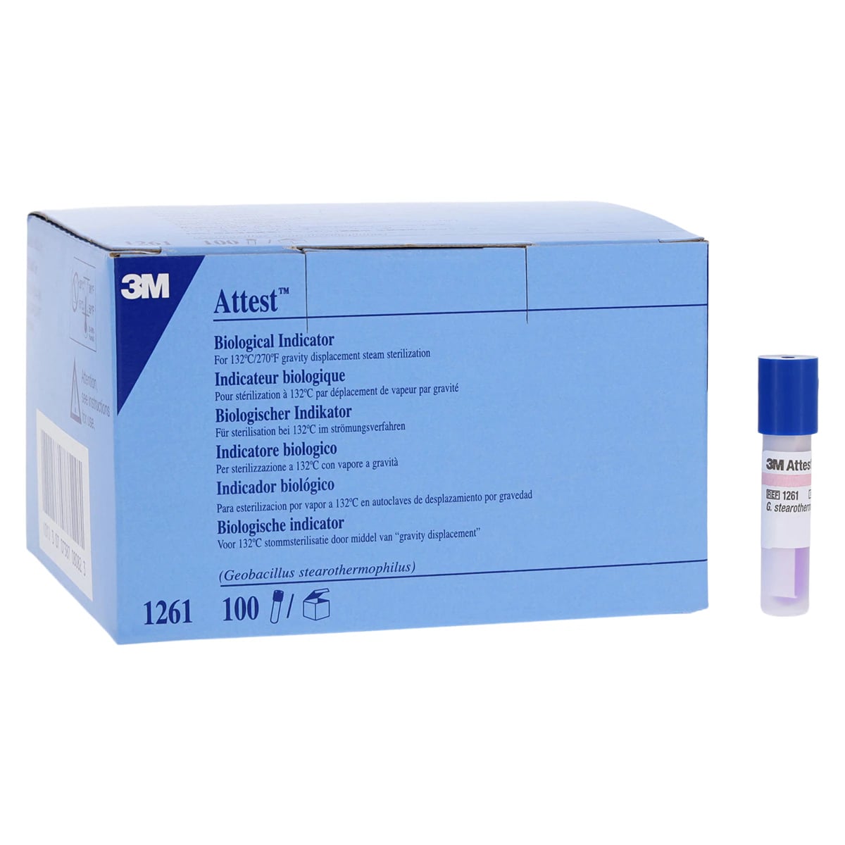 3M™ Attest™ Steam Biological Indicator, 1261, Blue Cap, 24-Hour Readout, Box of 100