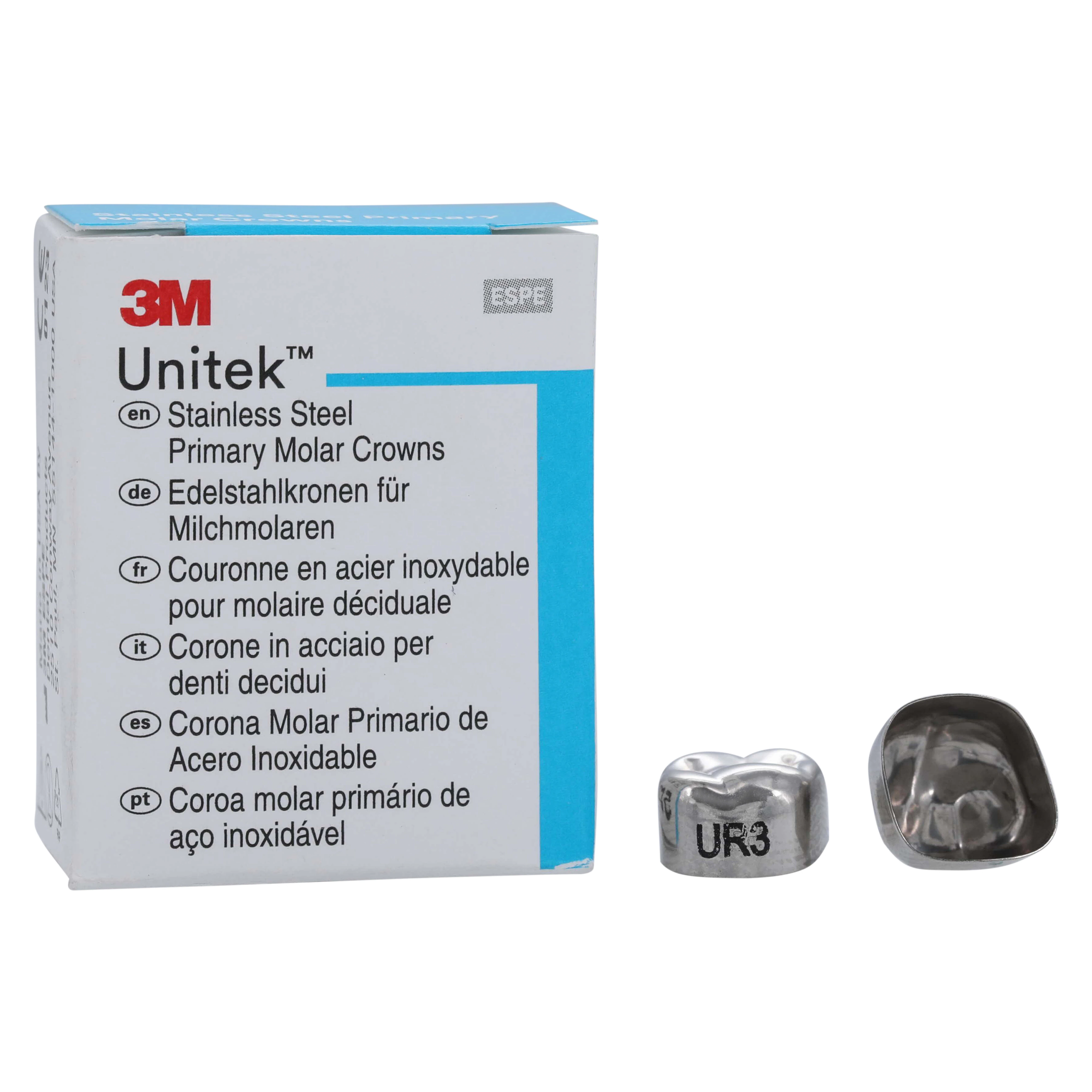 3M Unitek Stainless Steel Primary Molar Crown, Upper Right Second Primary Molar, Size 3 (2UR3/UR3), 5/Box, 900223