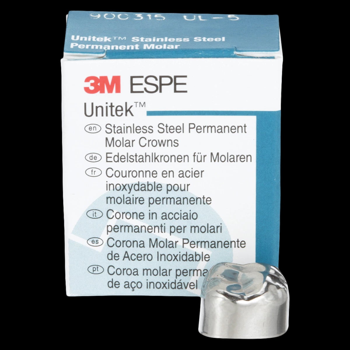 3M Unitek Stainless Steel Permanent Molar Crown, Upper Left First Permanent Molar, Size 5 (UL5), 5/Box, 900315