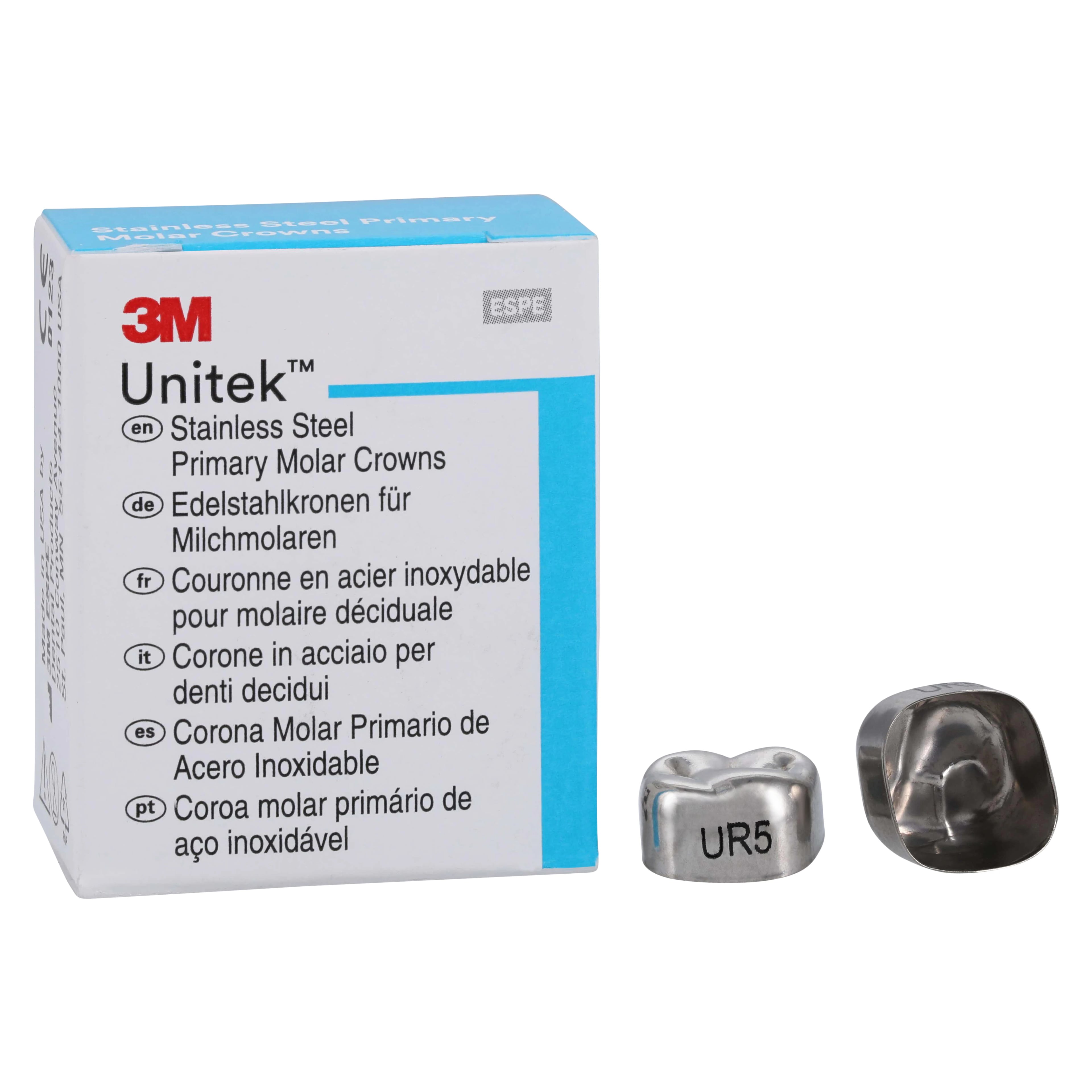 3M Unitek Stainless Steel Primary Molar Crown, Upper Right Second Primary Molar, Size 5 (UR5), 5/Box, 900225
