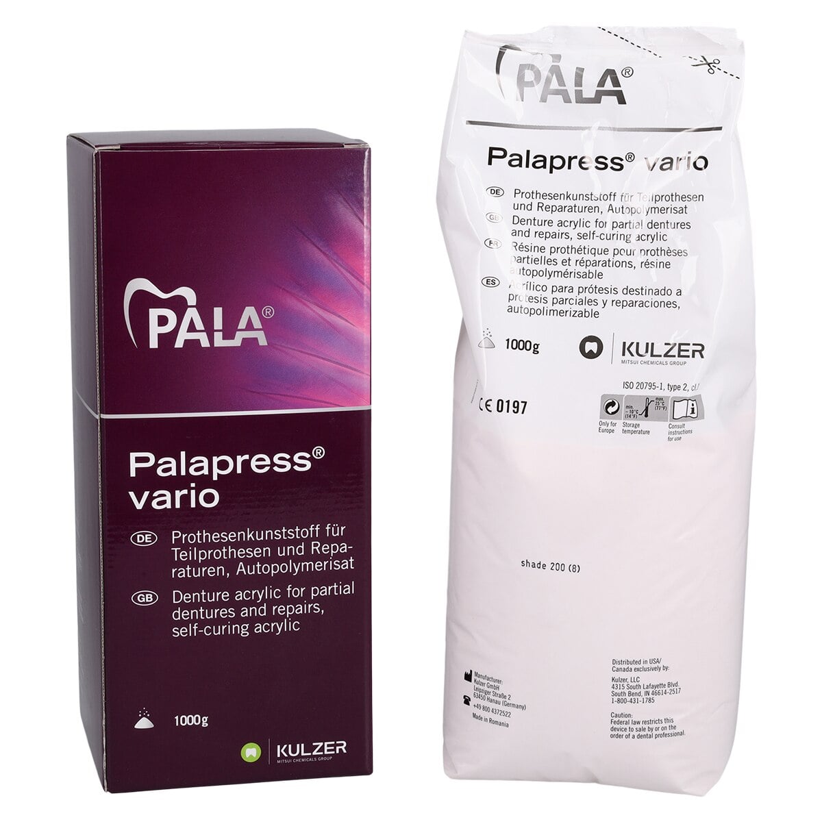 Kulzer Palapress Vario Cold-Cure Denture Acrylic Powder, Shade 200, 1000 g (1 kg), 64712343