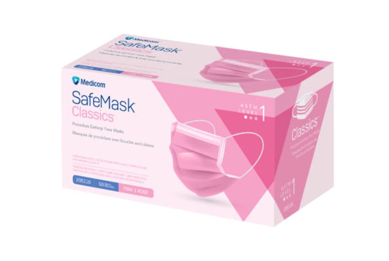 SafeMask® Classics™ Procedure Earloop Face Mask, ASTM Level 1, Pink, 50/Box, 205116