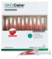 GINGICaine Topical Anesthetic Gel Syringe Kit, Strawberry, 20% Benzocaine, 1.2 mL, 20/Pk, 20118S