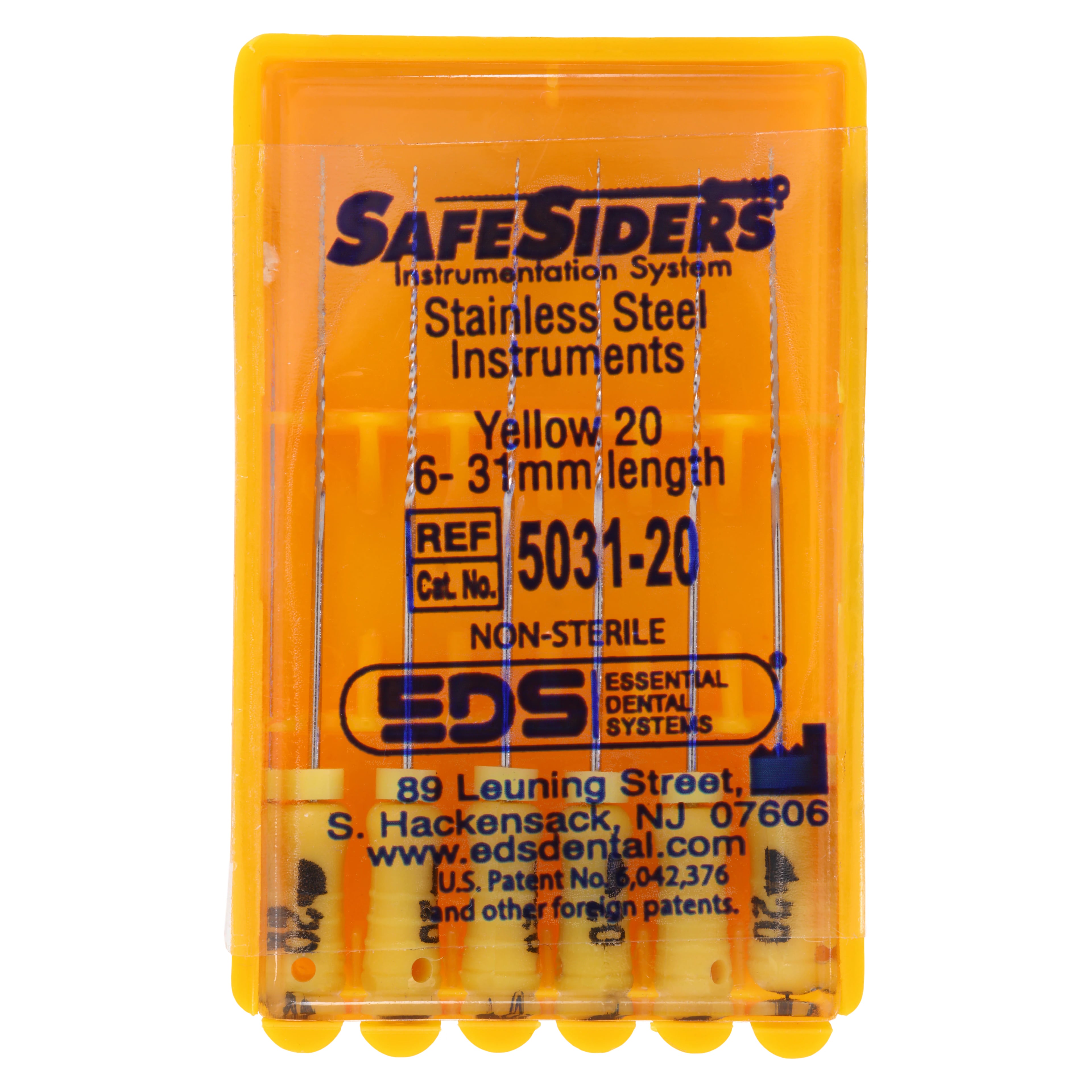 SafeSiders Endodontic Hand Reamers, 31 mm, 0.02 Taper, Size #20, Yellow, 6/Pkg, 5031-20