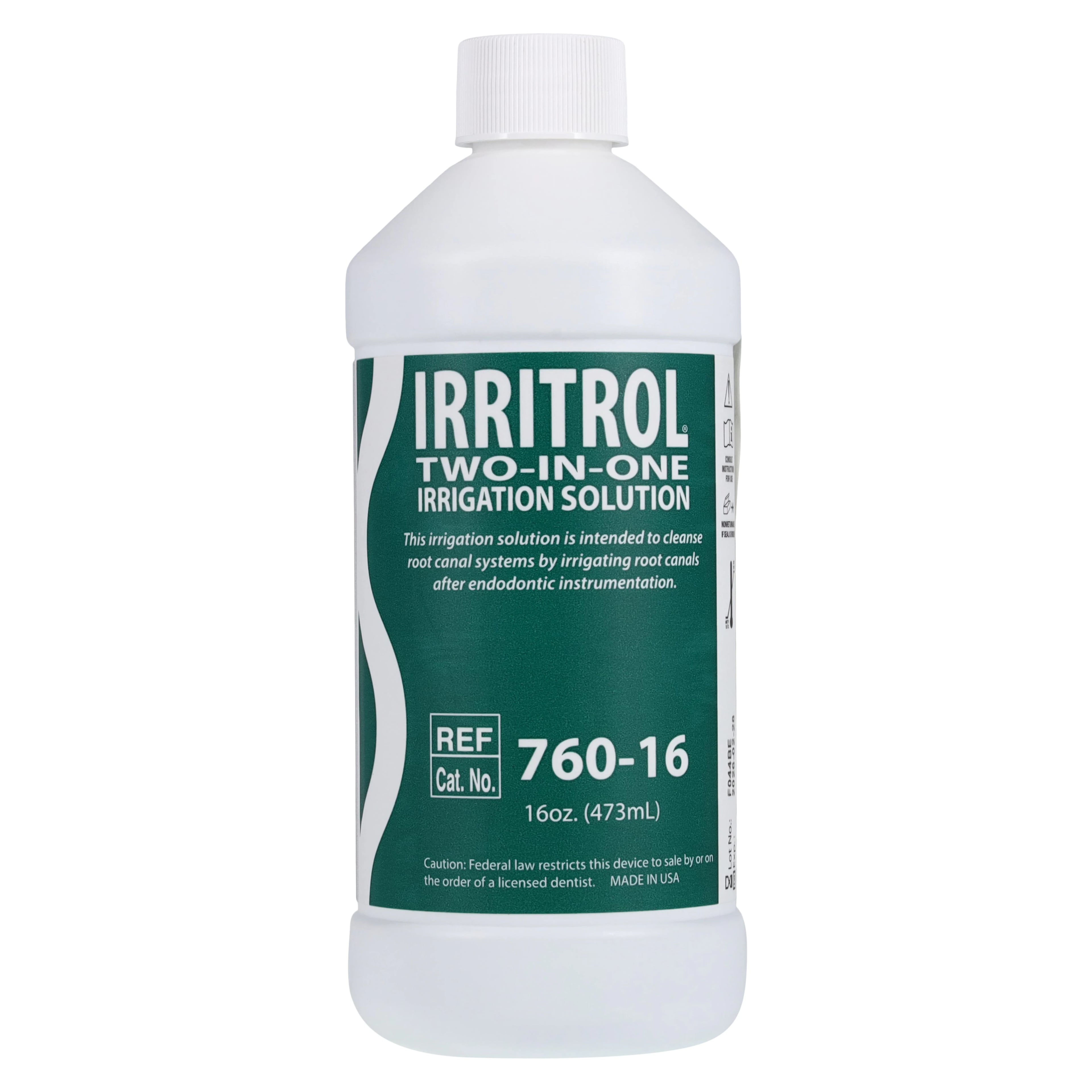 Irritrol Two-In-One Endodontic Irrigation Solution, EDTA & Chlorhexidine Gluconate, 16 oz Bottle, Green, 1/Pk, 760-16